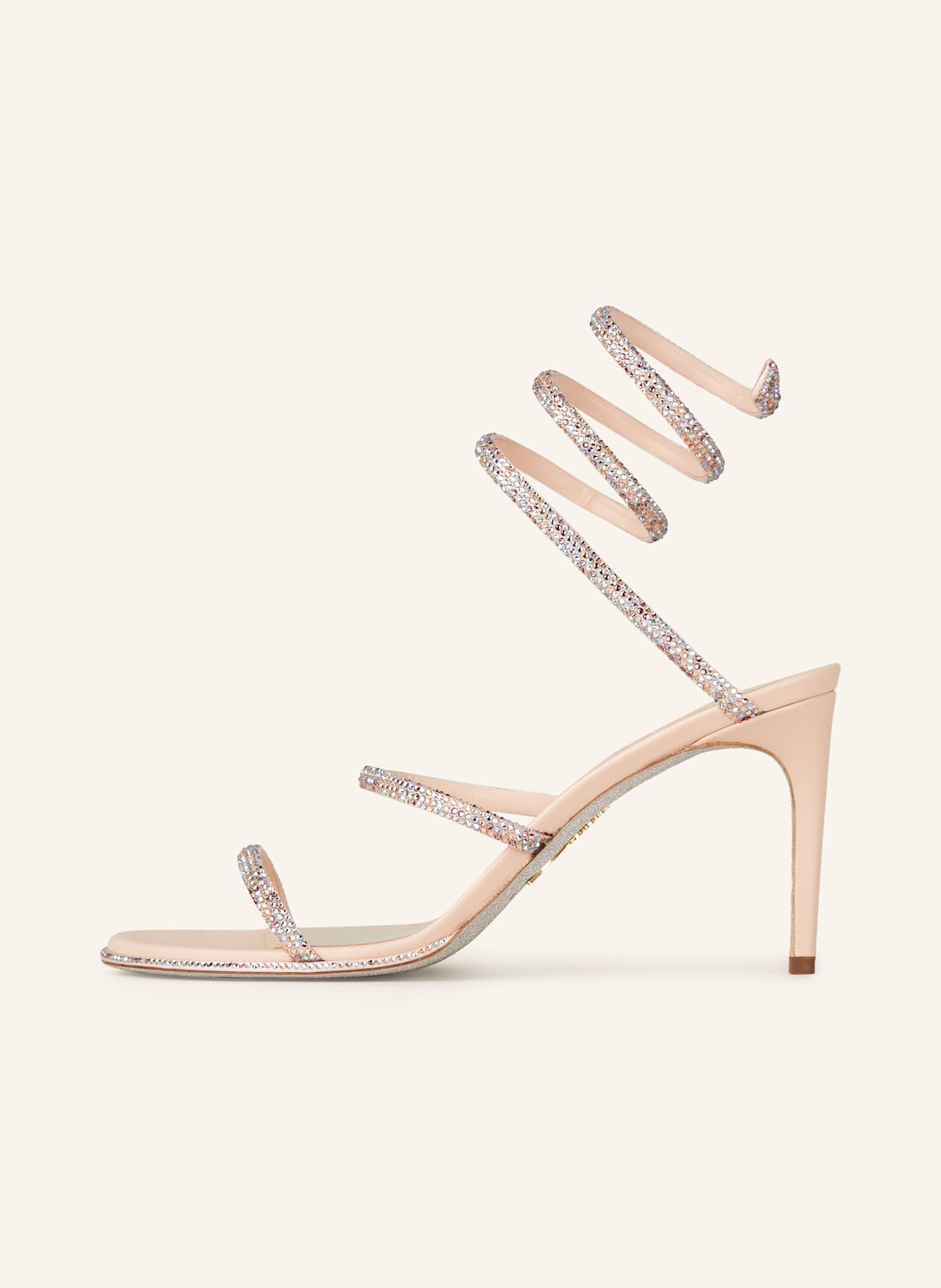 RENE CAOVILLA Sandały na obcasie CLEO z ozdobnymi kamykami: MOCNORÓŻOWY / BIAŁY / SREBRNY