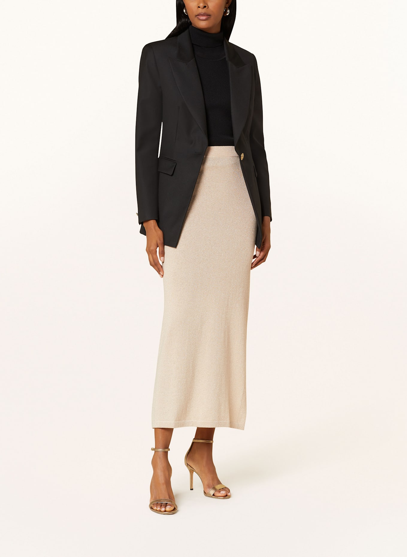 FTC CASHMERE Skirt with glitter thread, Color: BEIGE/ GOLD (Image 2)