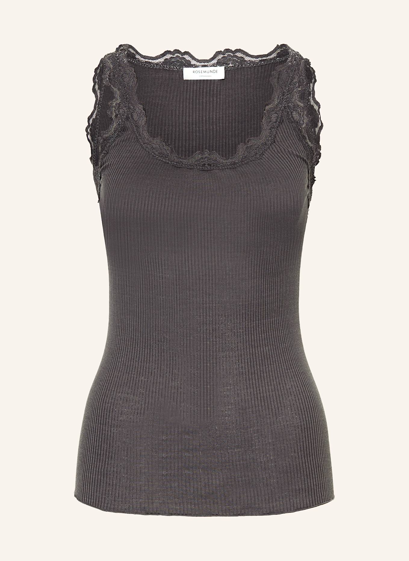 rosemunde Silk top BABETTE with lace: DARK GRAY