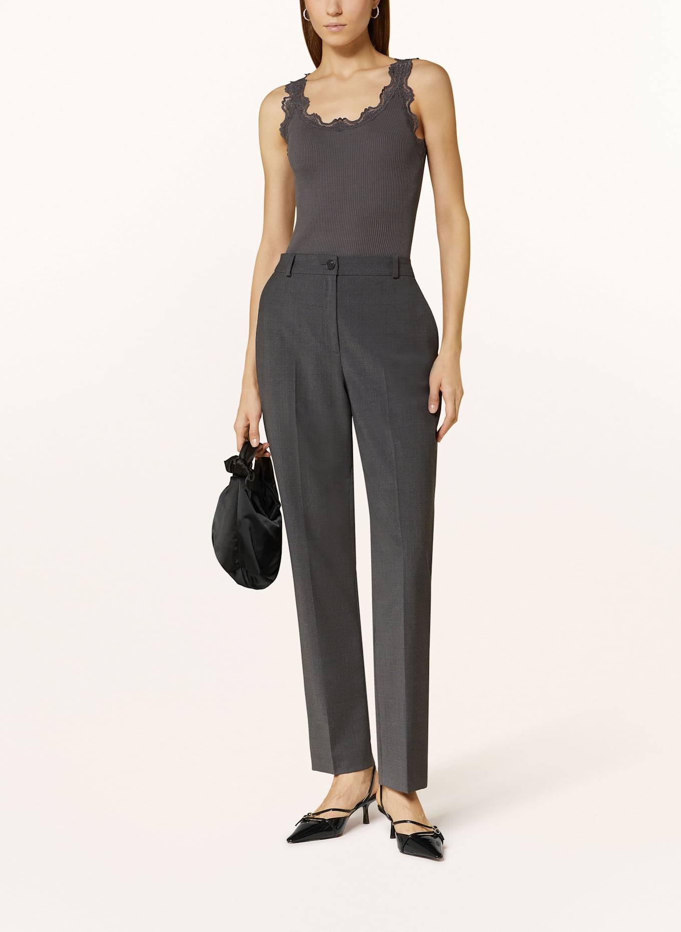 rosemunde Silk top BABETTE with lace: DARK GRAY