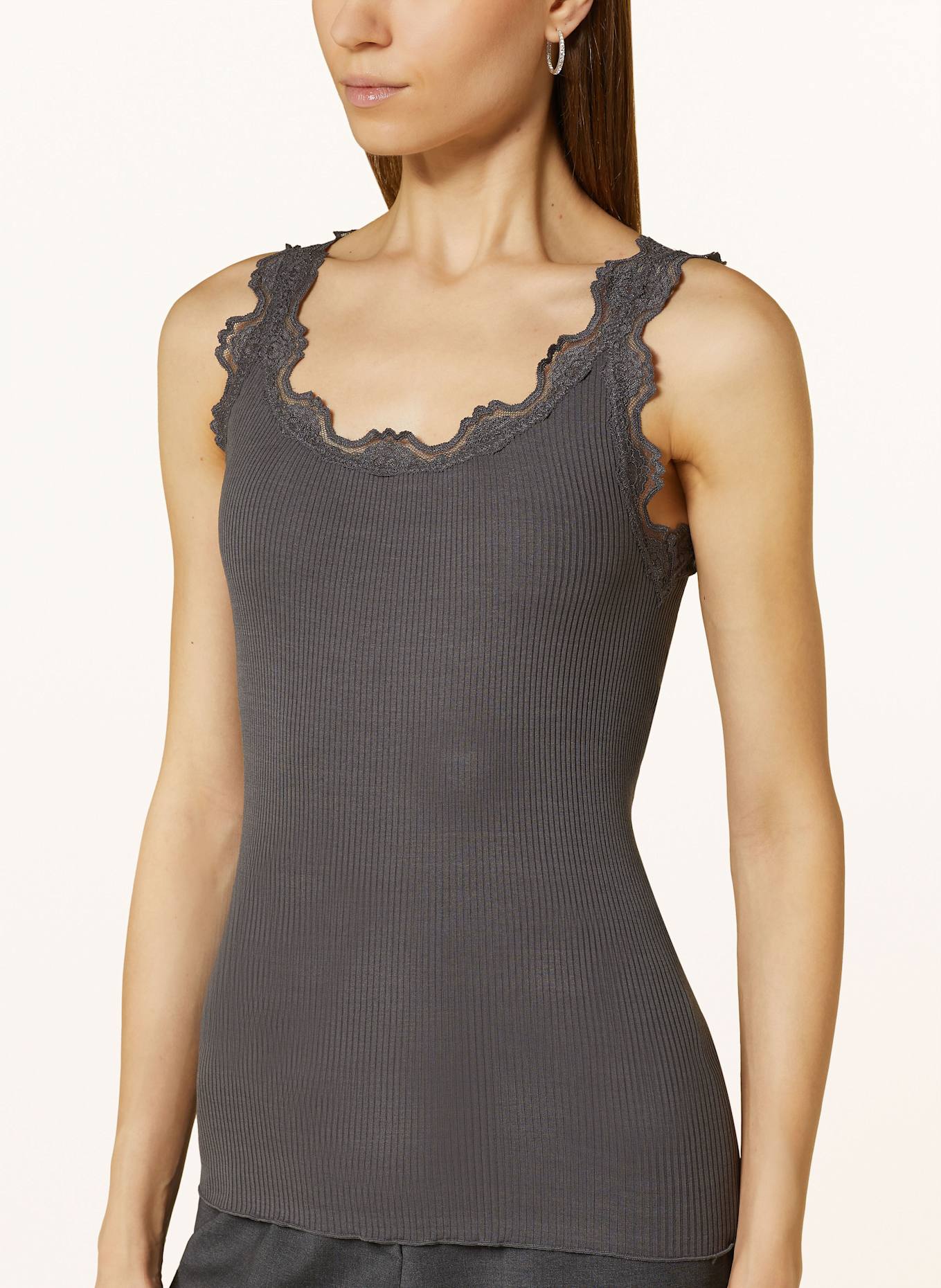rosemunde Silk top BABETTE with lace: DARK GRAY