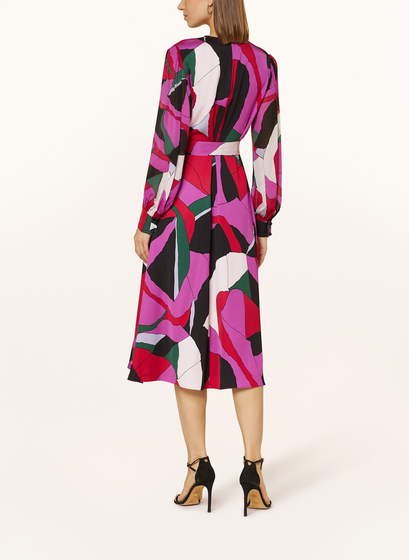 DIANE VON FURSTENBERG ABEL satin dress in a mix of materials: FUCHSIA/ GREEN/ BLACK