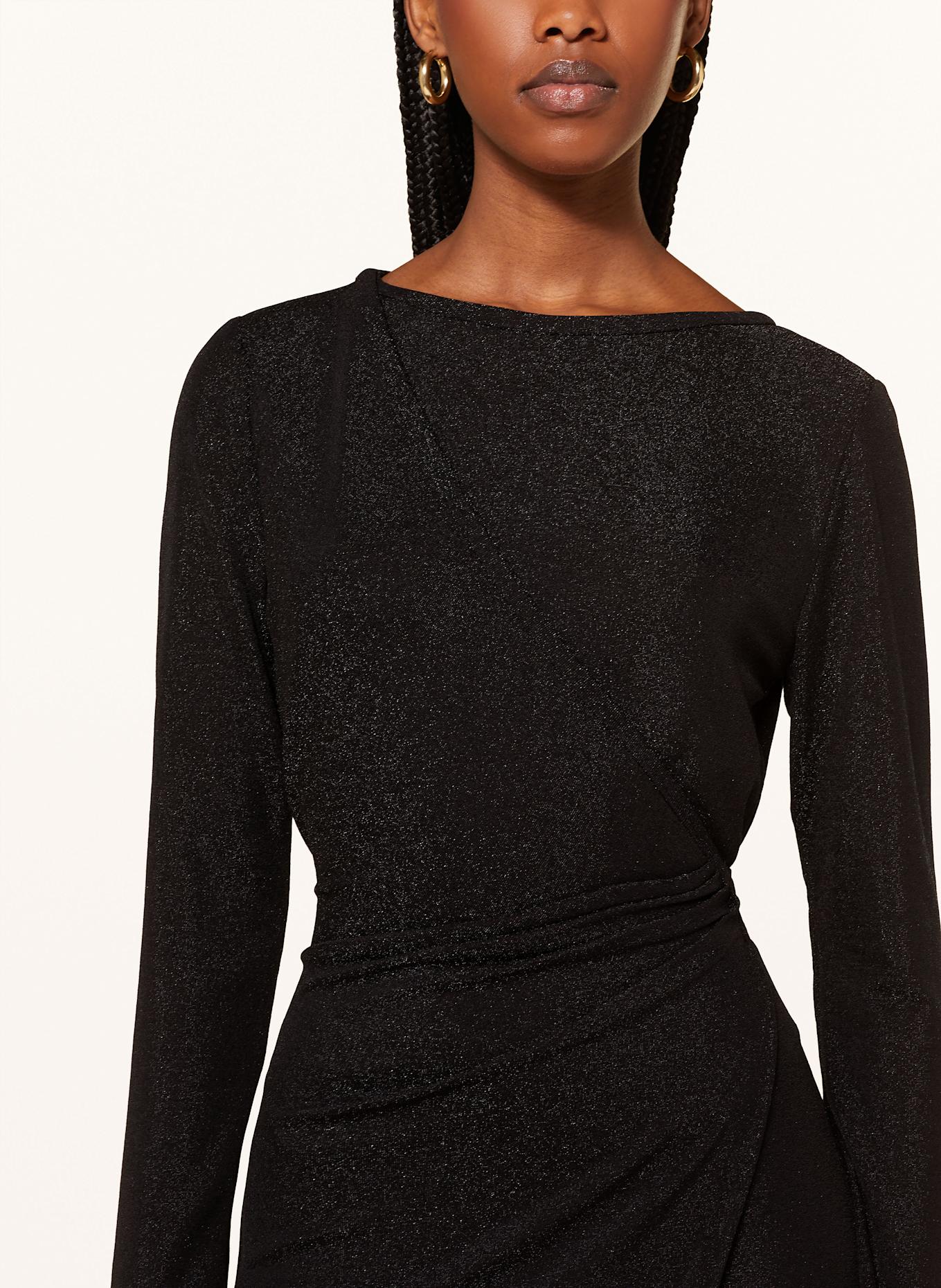 DIANE VON FURSTENBERG SIMONA wrap dress with glitter thread: BLACK