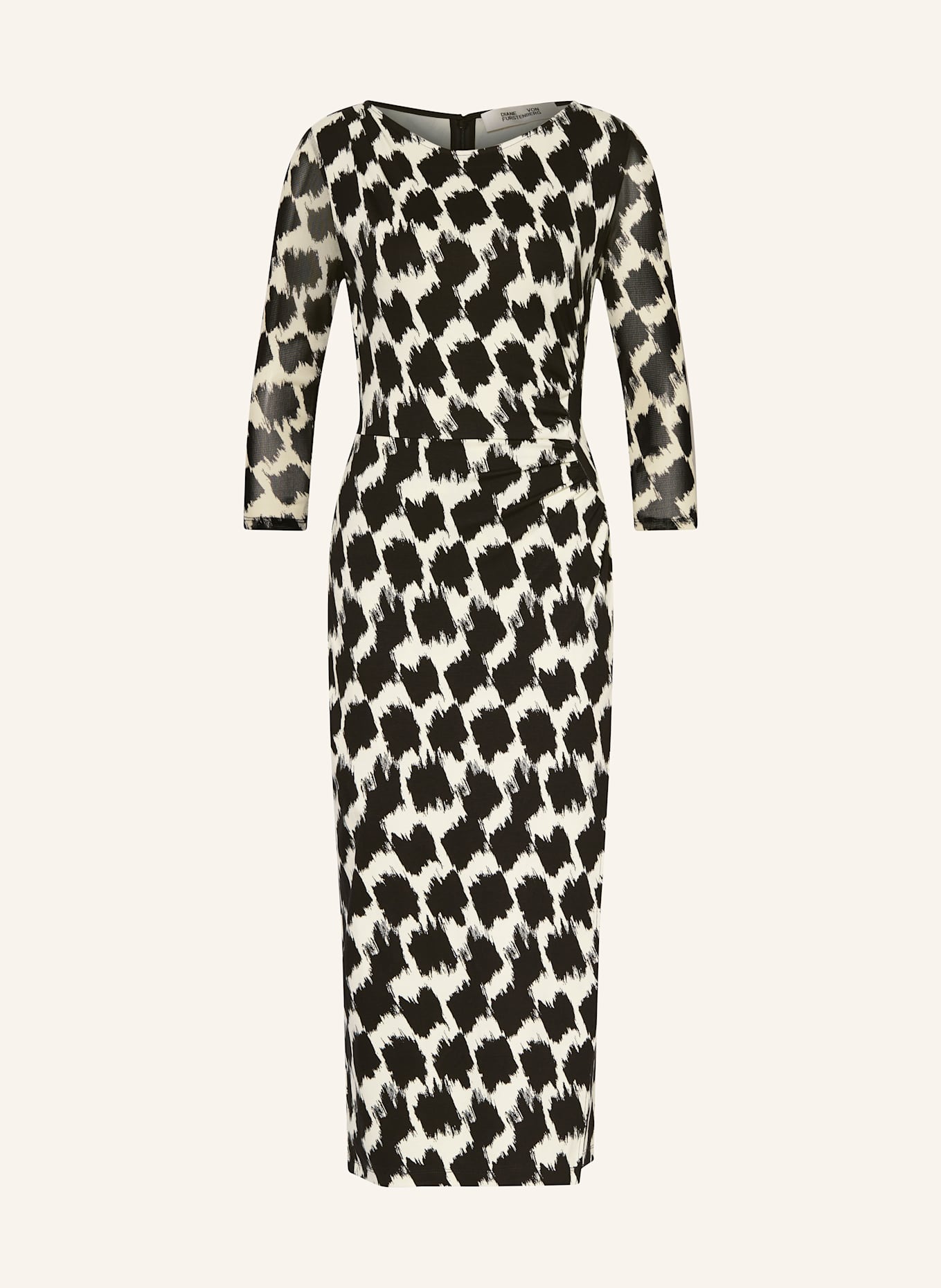 DIANE VON FURSTENBERG LINEA jersey dress with 3/4 sleeves: BLACK/ ECRU