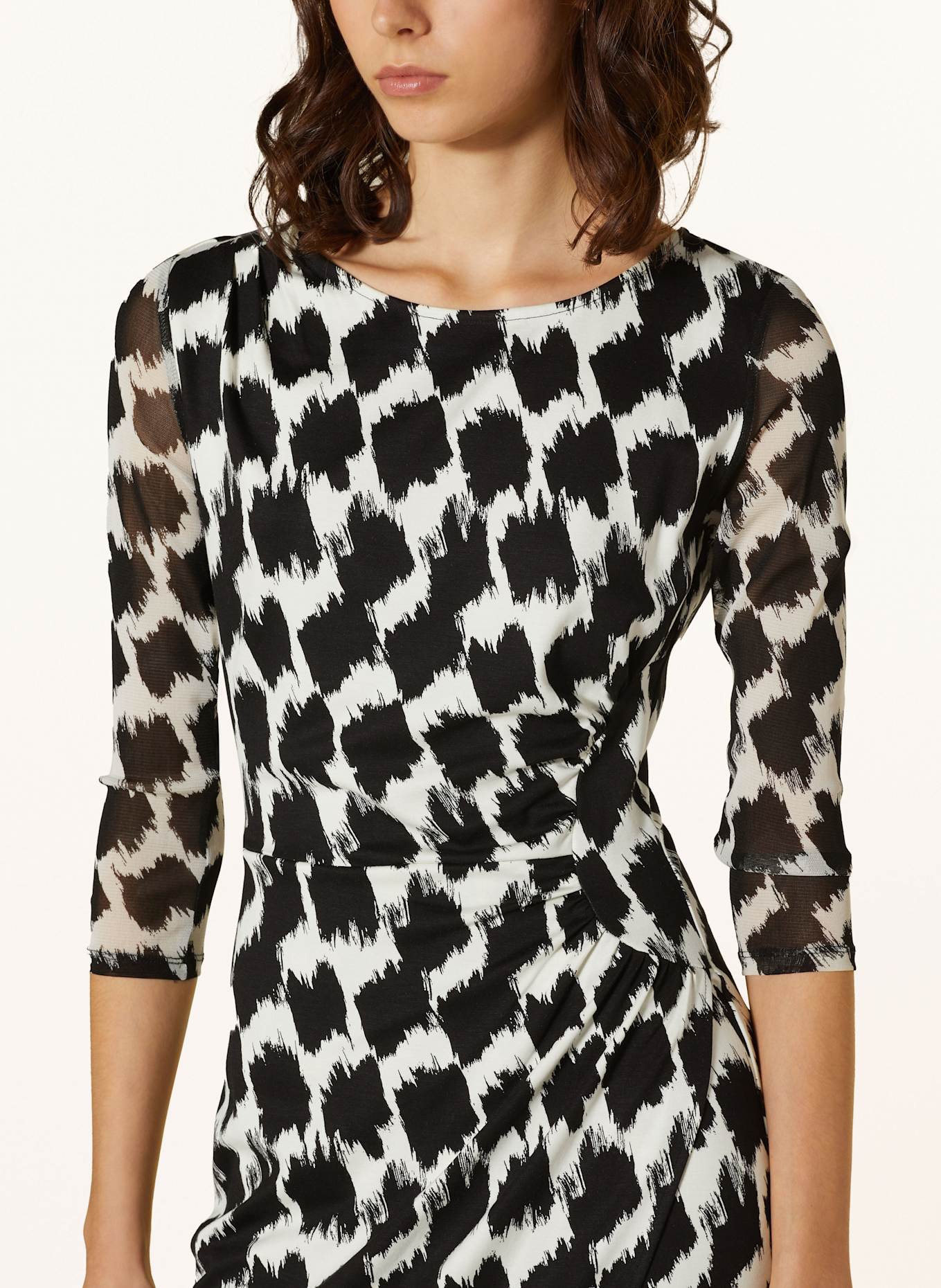DIANE VON FURSTENBERG LINEA jersey dress with 3/4 sleeves: BLACK/ ECRU