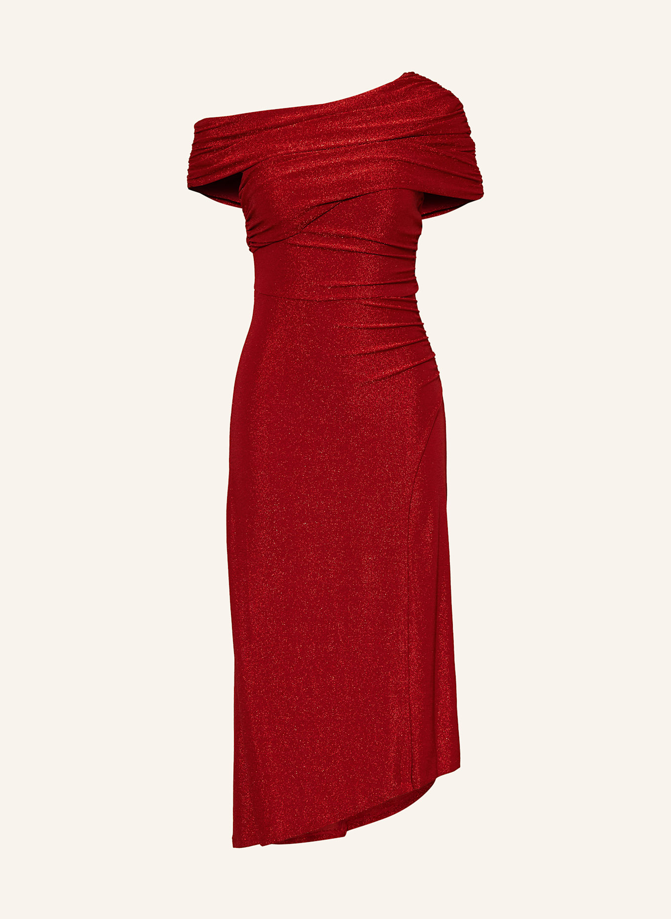 DIANE VON FURSTENBERG AGUSTIN off-shoulder dress with glitter thread: DARK RED
