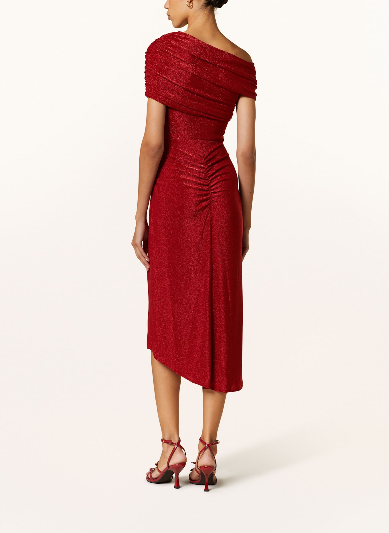 DIANE VON FURSTENBERG AGUSTIN off-shoulder dress with glitter thread: DARK RED