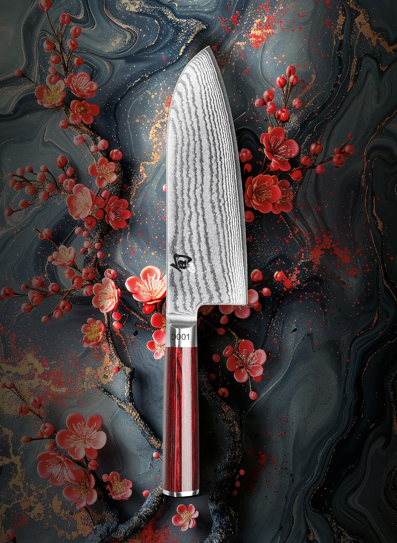 KAI Nůž SHUN CLASSIC RED SANTOKU: TMAVĚ ČERVENÁ