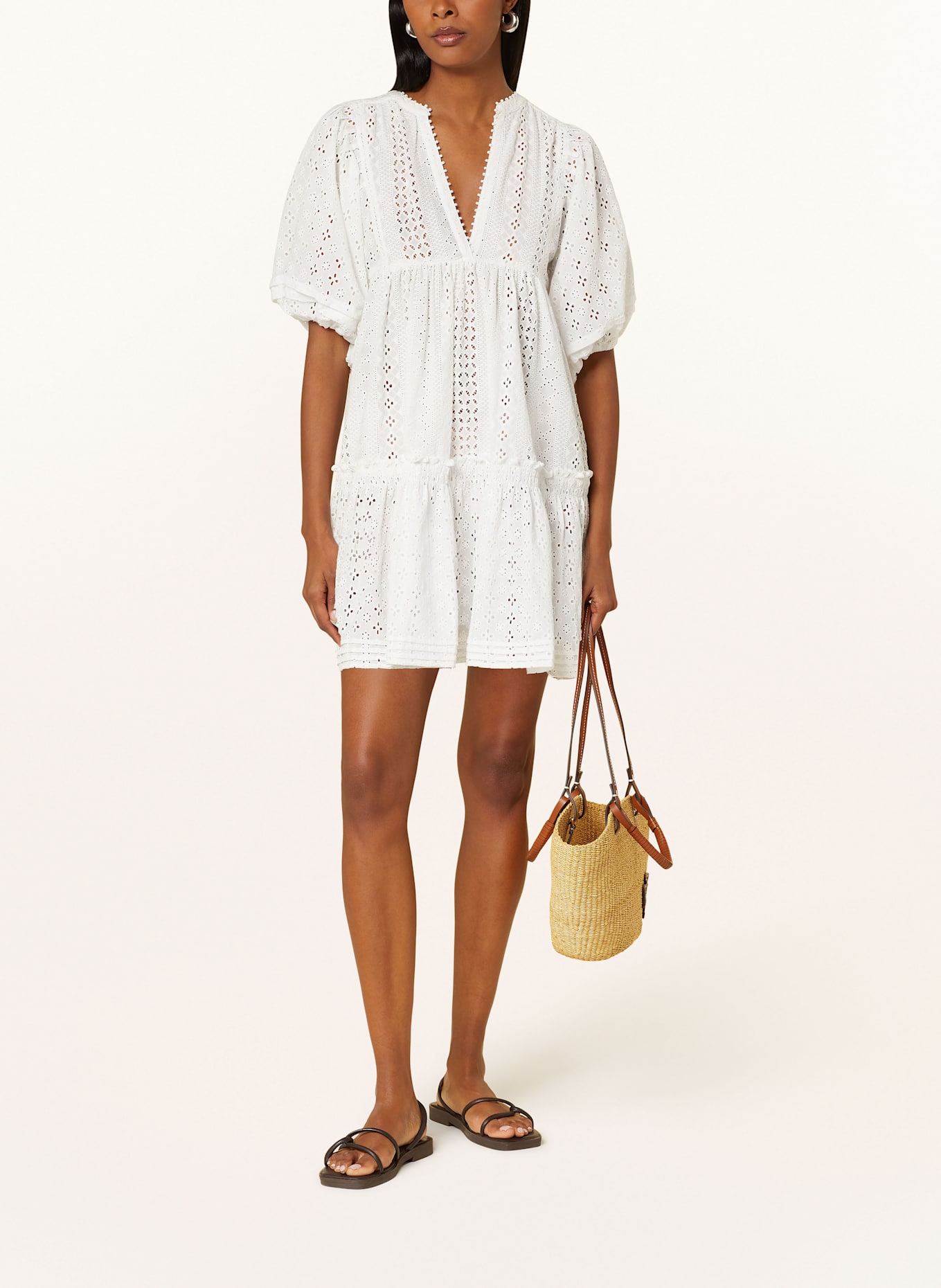 Poupette St Barth Strandkleid ARIA mit Schmuckperlen: WEISS