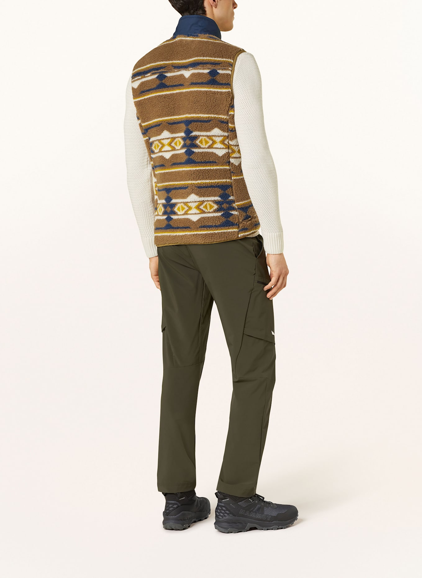 state of elevenate GLACIER fleece vest: BROWN / DARK BLUE / DARK YELLOW