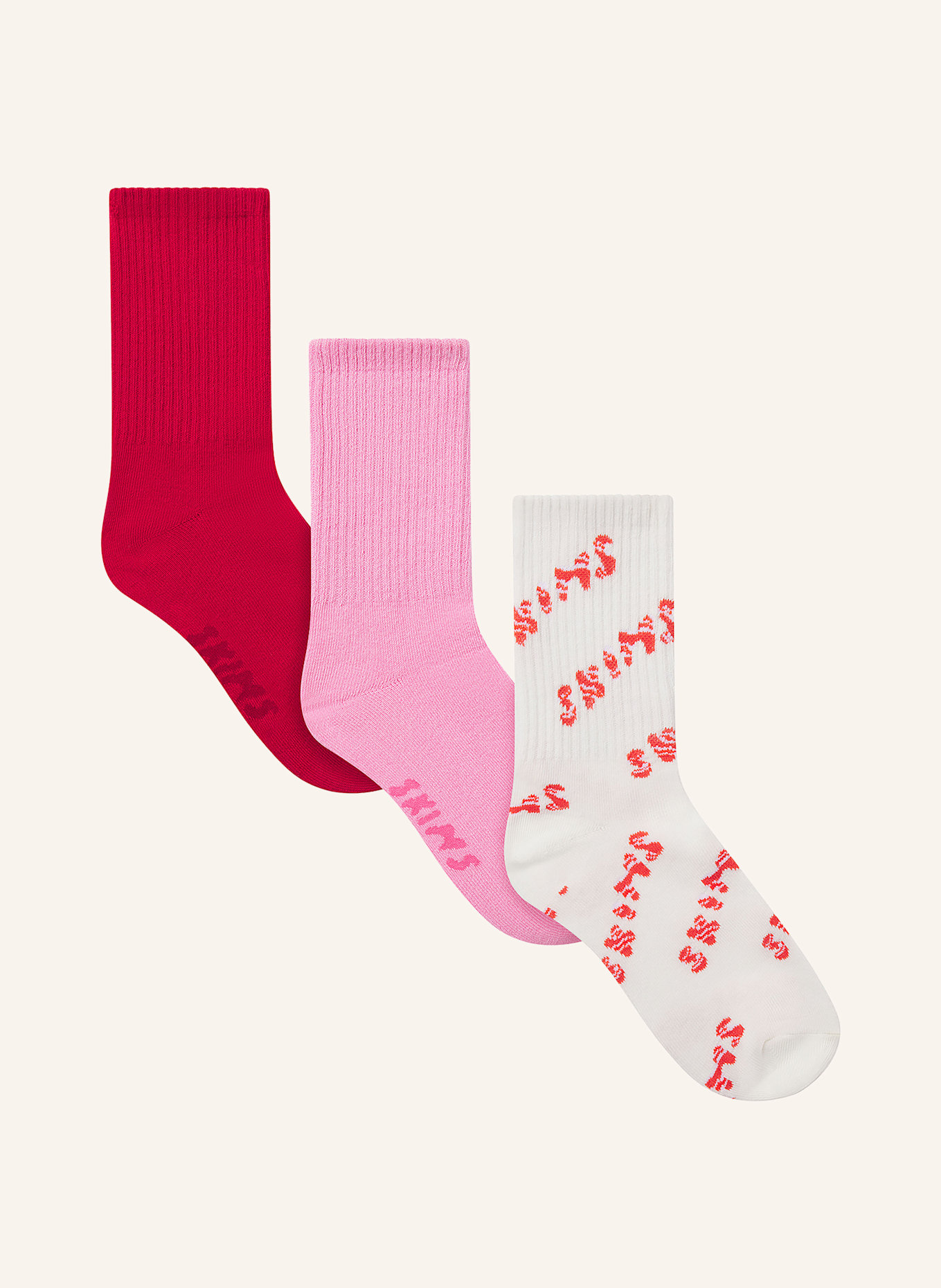 SKIMS 3-pack of SPORT socks: CANDY CANE MULTI