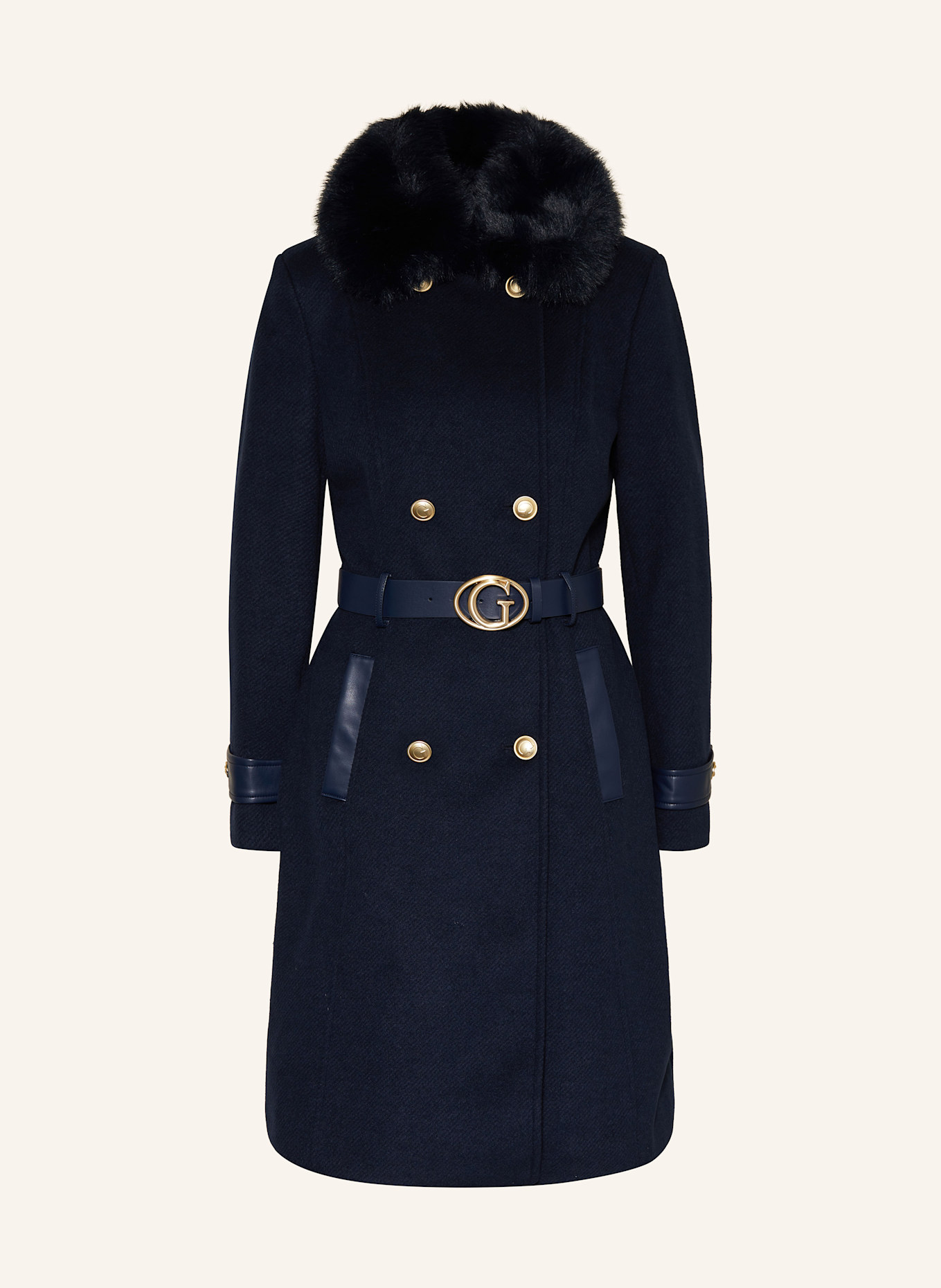 GUESS AMELIA tweed coat with detachable faux fur