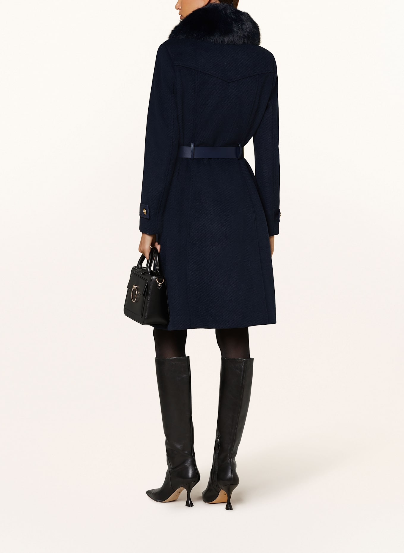 GUESS Tweed-Mantel AMELIA mit abnehmbarem Kunstfell: DUNKELBLAU