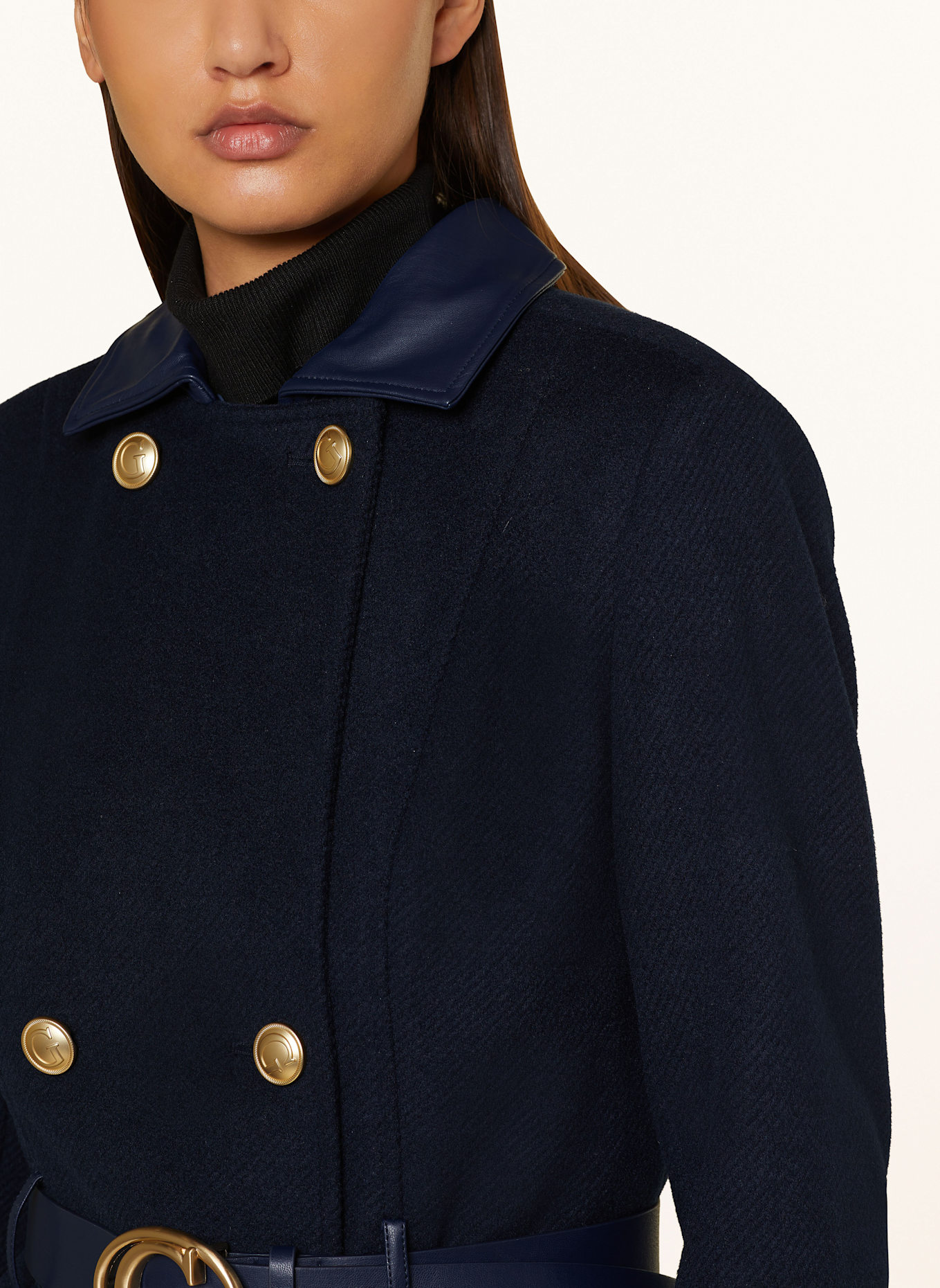 GUESS Tweed-Mantel AMELIA mit abnehmbarem Kunstfell: DUNKELBLAU