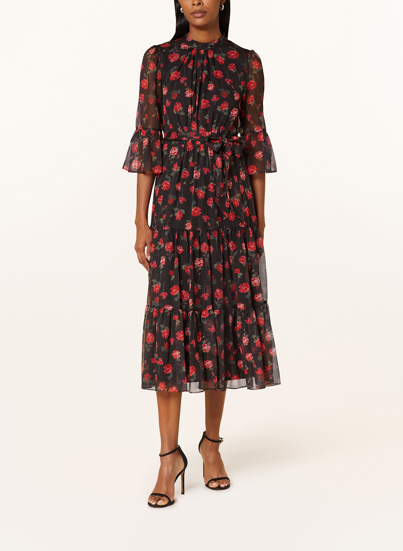 Phase Eight Kleid LELA mit 3/4-Arm und Rüschen: SCHWARZ / ROT / GRÜN