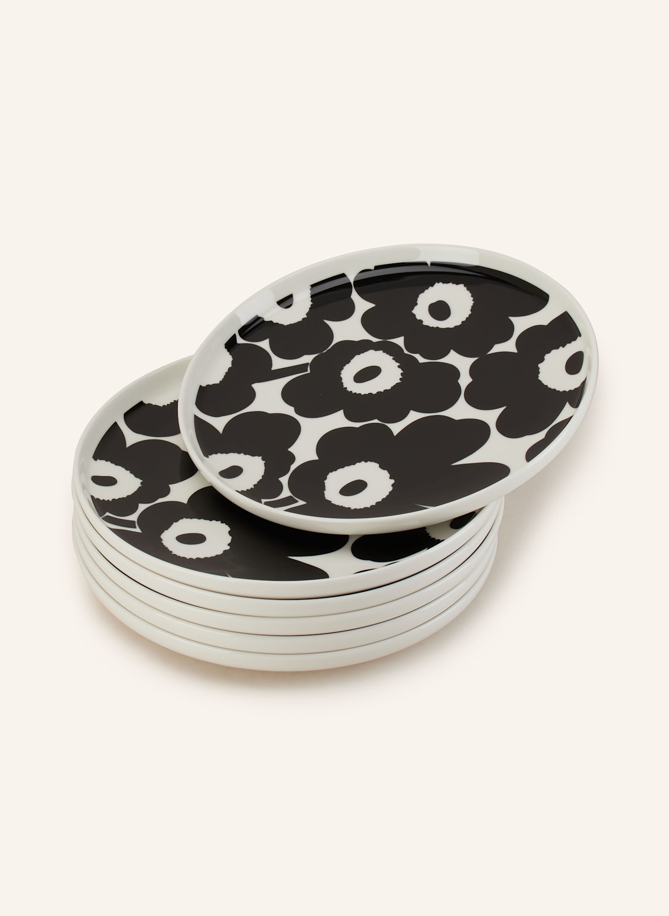 marimekko 6er-Set Speiseteller OIVA/UNIKKO: CREME / SCHWARZ