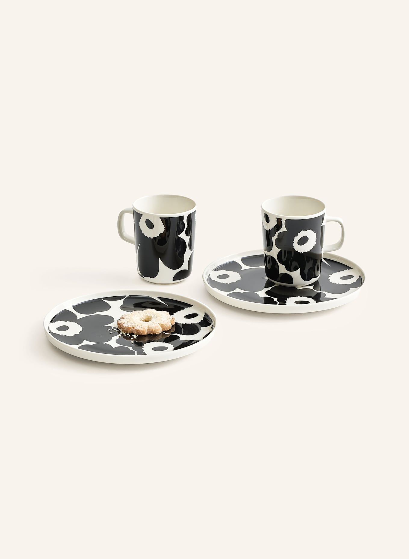 marimekko 6er-Set Speiseteller OIVA/UNIKKO: CREME / SCHWARZ