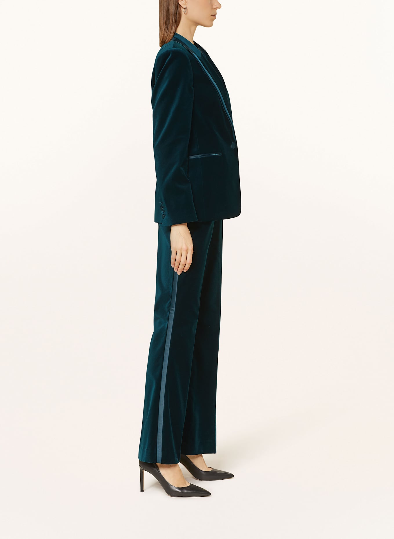 REISS Spodnie marlena z aksamitu z lampasami: PETROL