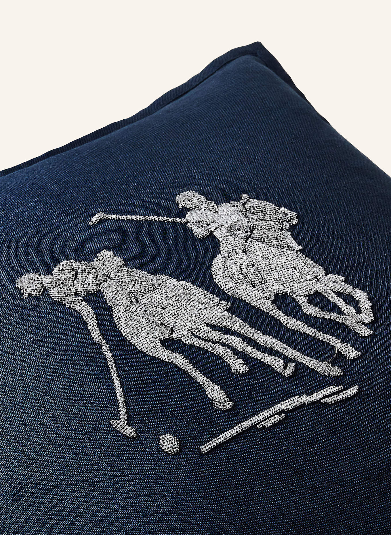 RALPH LAUREN HOME Dekokissen GRIFFITH aus Leinen: DUNKELBLAU / SILBER