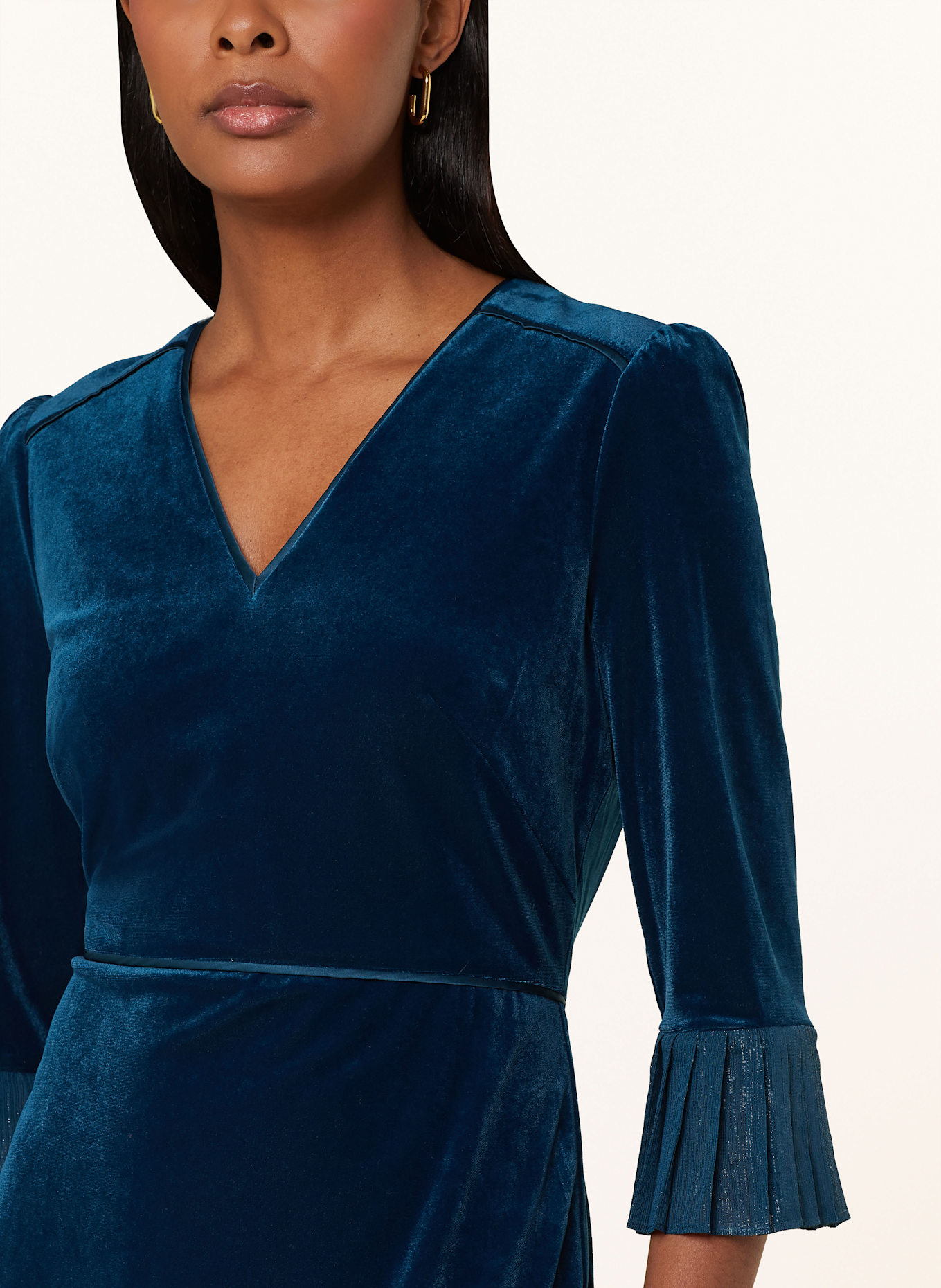 HOBBS Nicki dress with 3 4 sleeves and glitter thread in teal