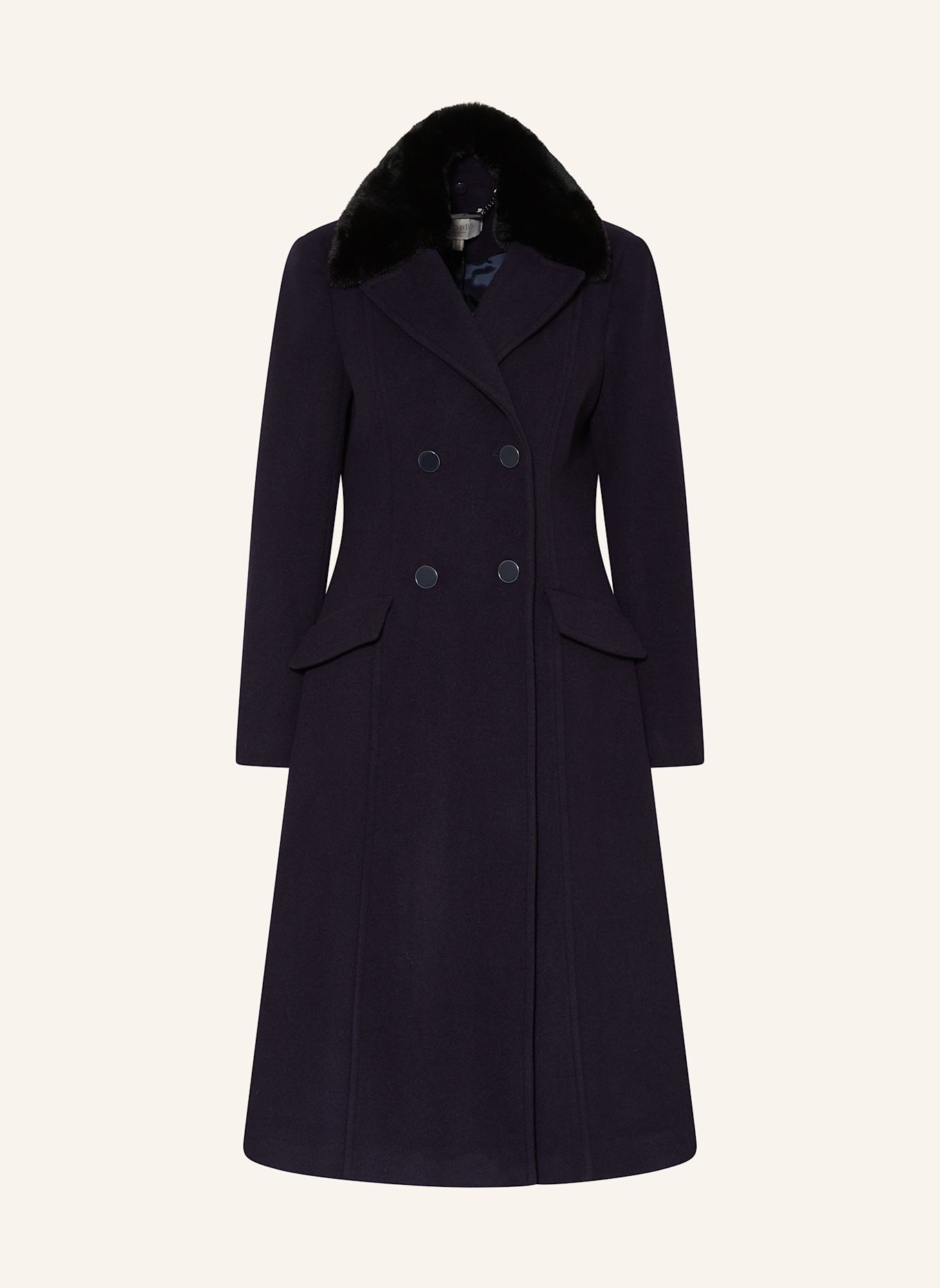 Black detachable faux fur trim coat hot sale