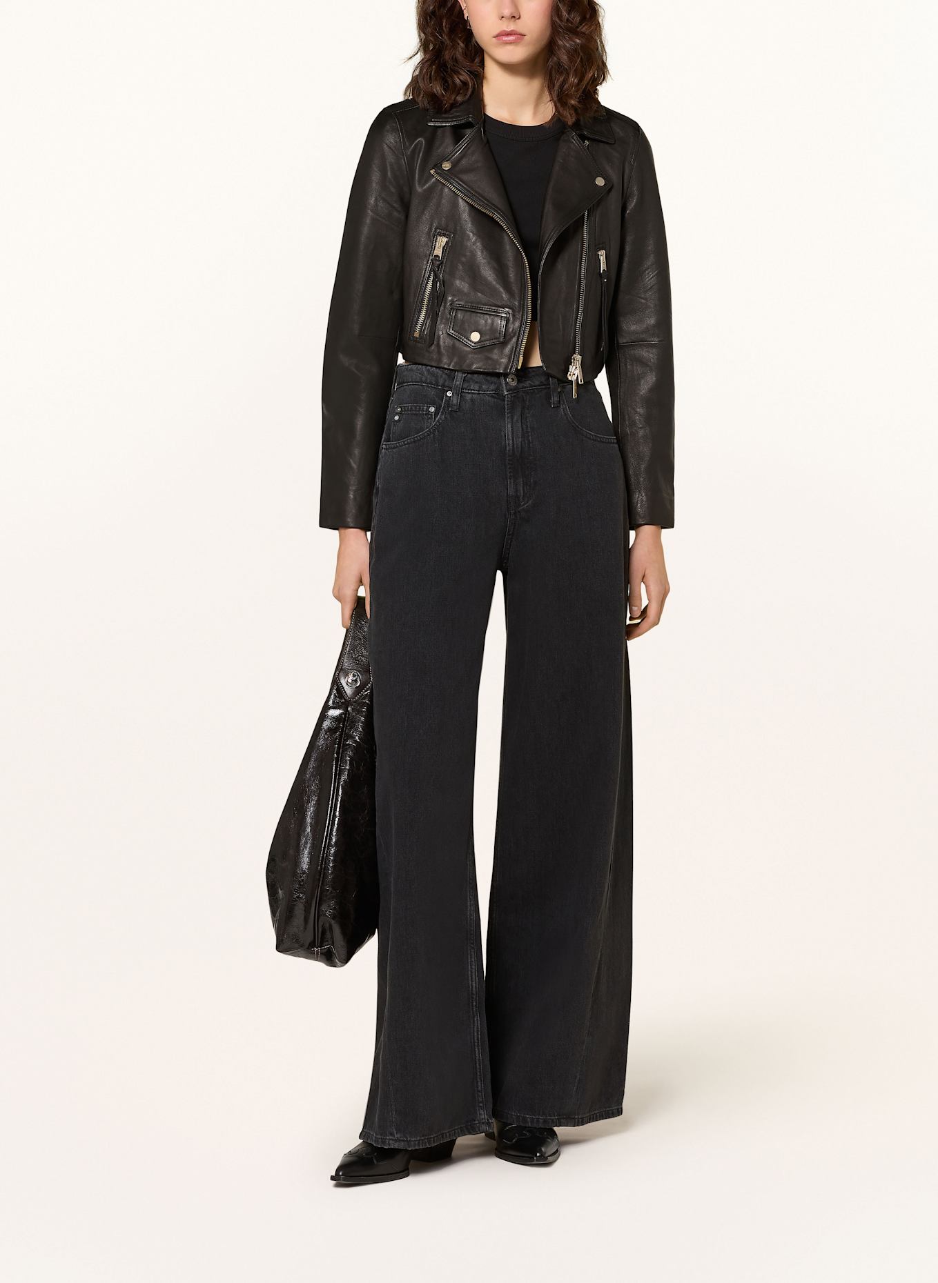 ALLSAINTS Cropped-Lederjacke ELORA: SCHWARZ
