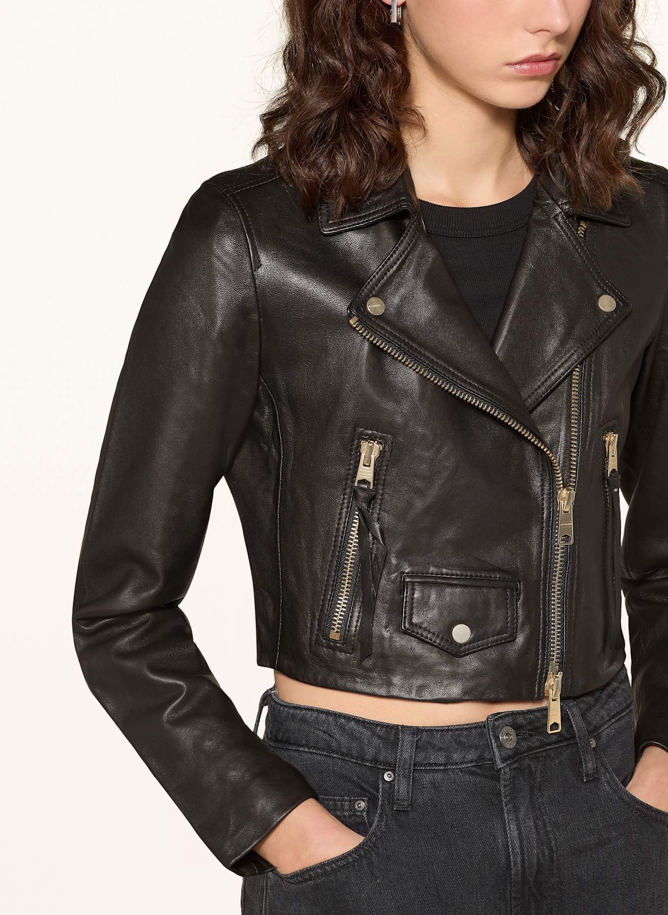 ALLSAINTS Cropped-Lederjacke ELORA: SCHWARZ