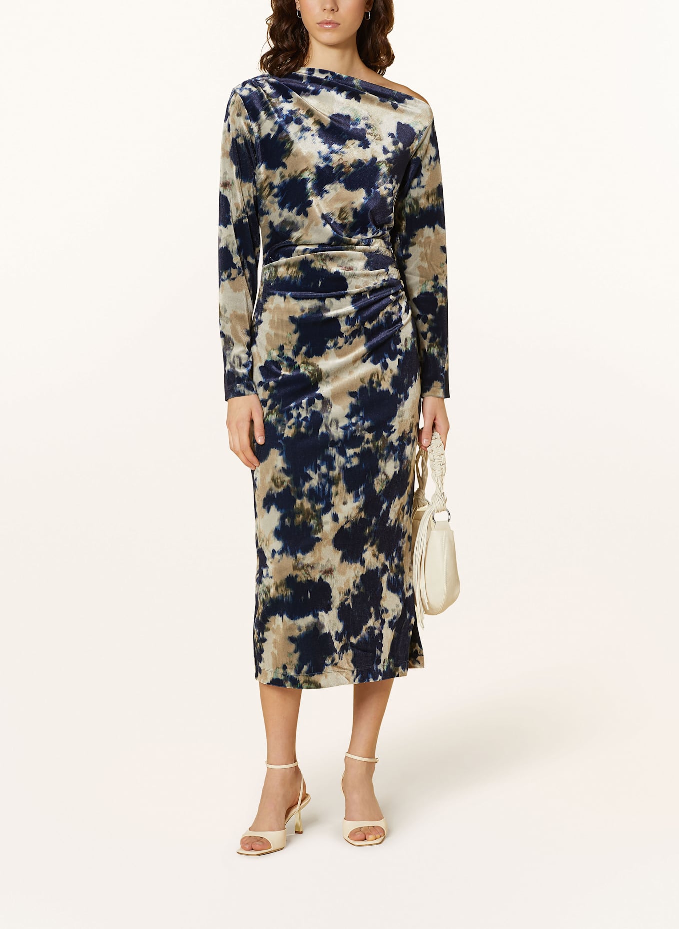 REISS BRIANA velvet dress in dark blue beige khaki