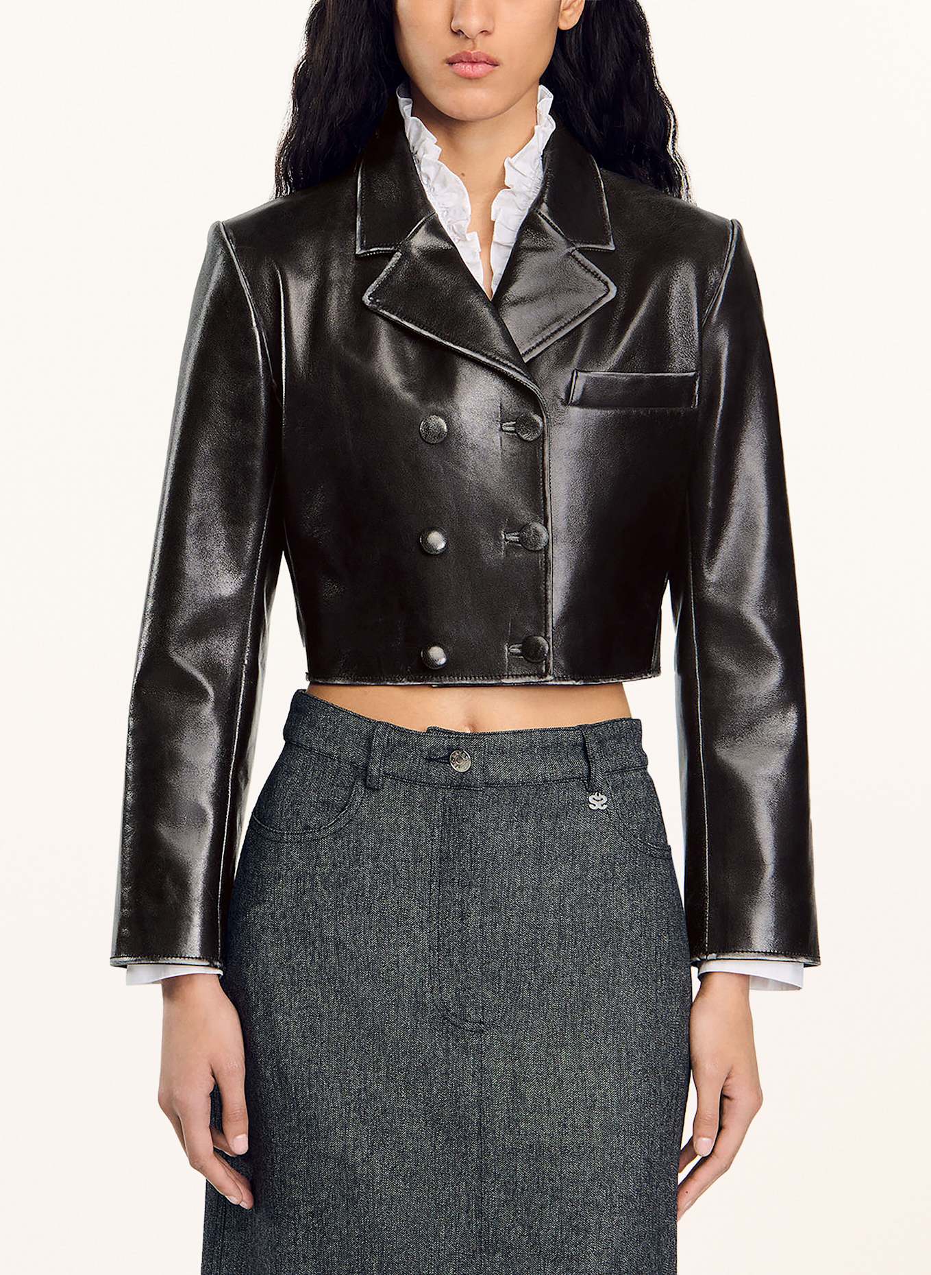 Sandro cropped leather jacket outlet