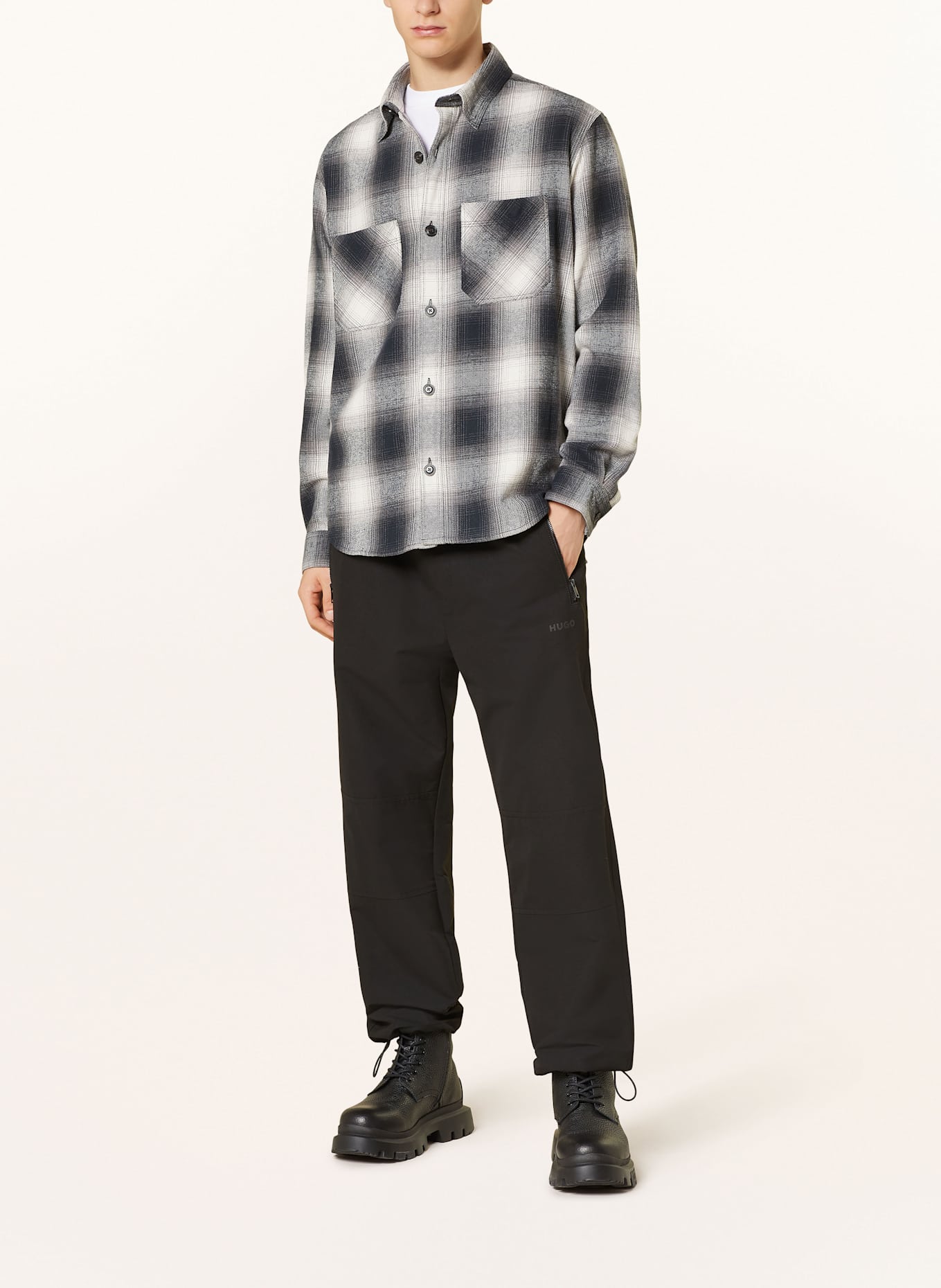 HUGO Flannel overshirt ERATO: GRAY / BLACK / ECRU