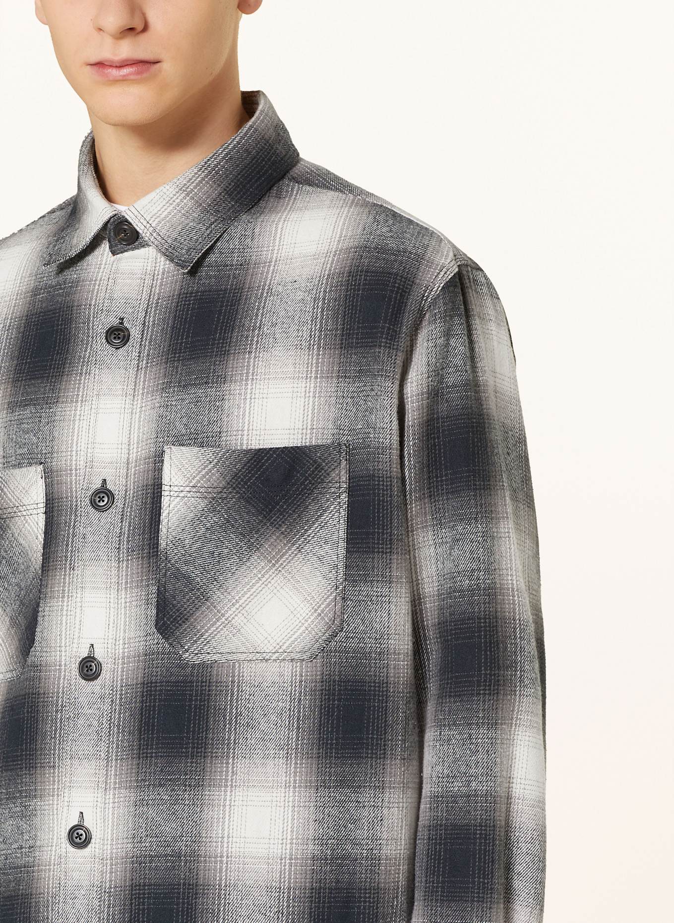 HUGO Flannel overshirt ERATO: GRAY / BLACK / ECRU