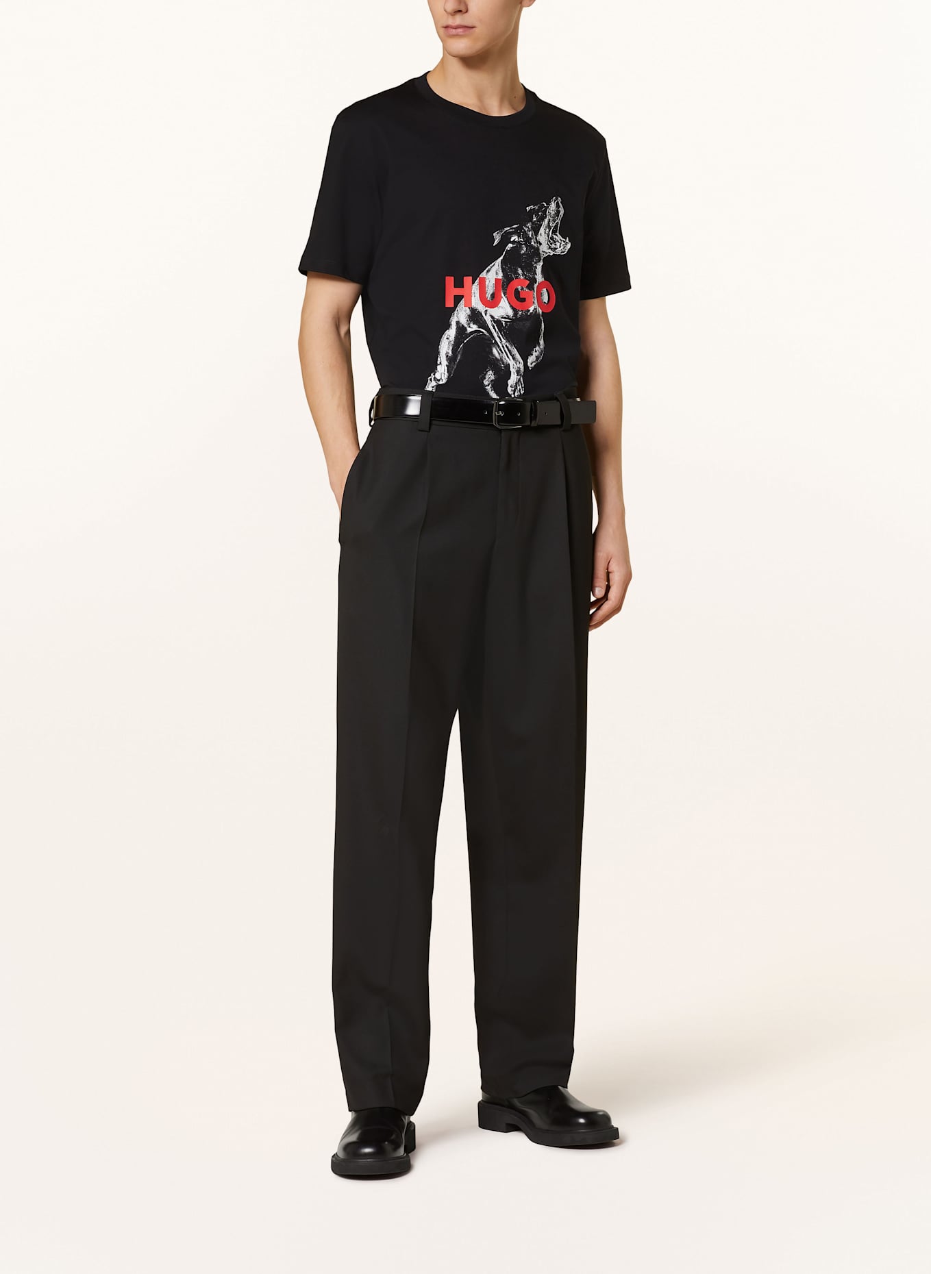 HUGO Tričko DEYLADEC: ČERNÁ / ČERVENÁ / SVĚTLE ŠEDÁ