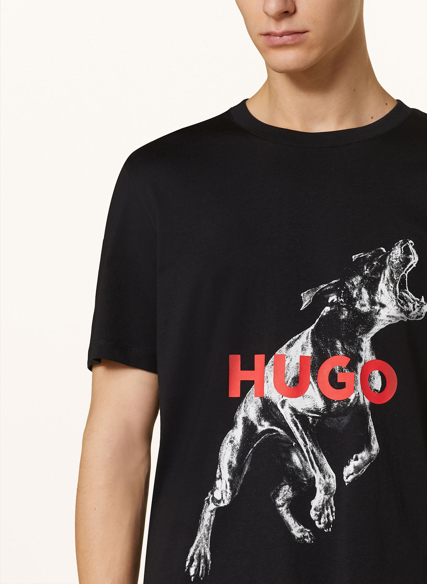 HUGO Tričko DEYLADEC: ČERNÁ / ČERVENÁ / SVĚTLE ŠEDÁ