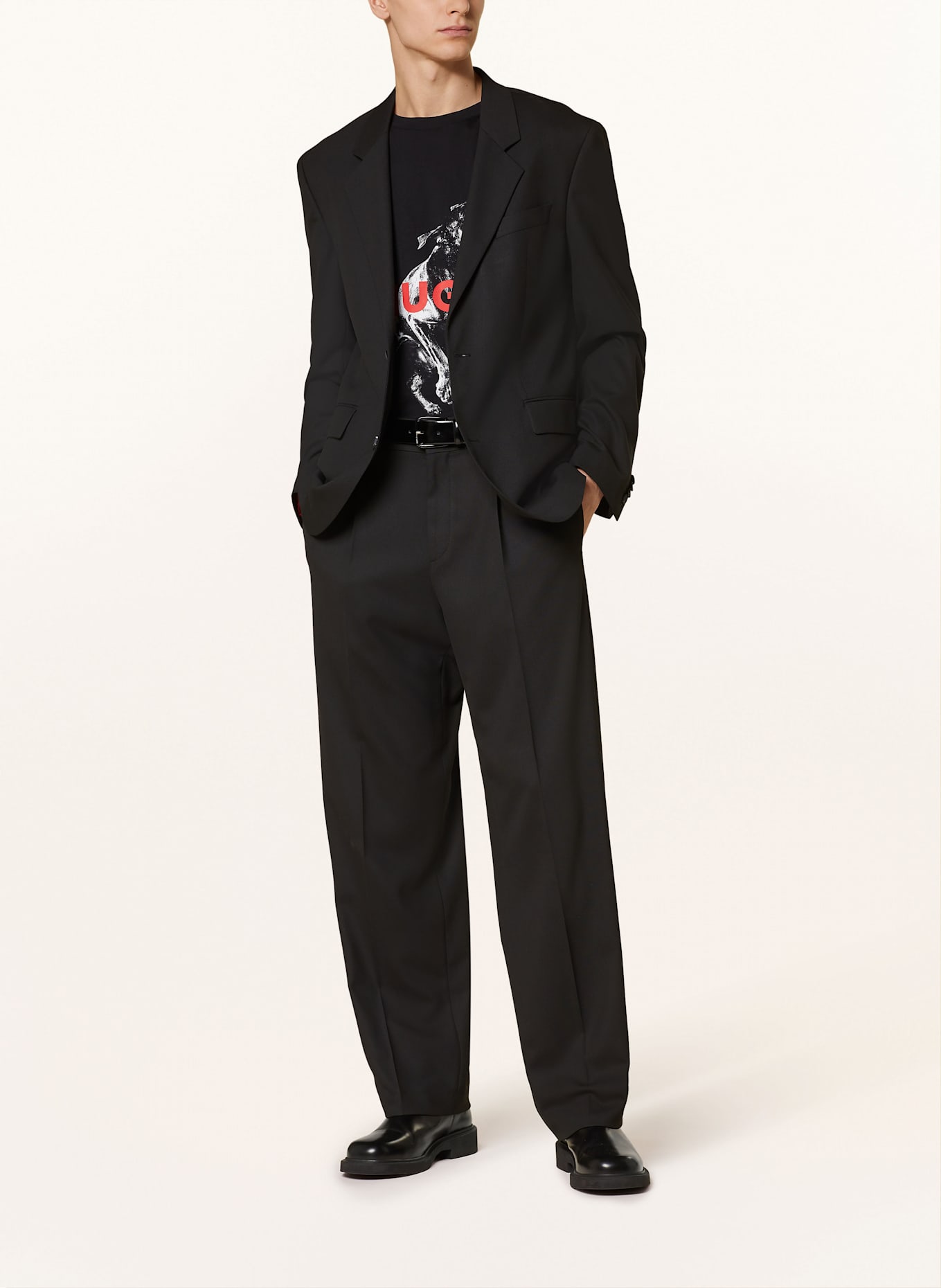 HUGO Tričko DEYLADEC: ČERNÁ / ČERVENÁ / SVĚTLE ŠEDÁ