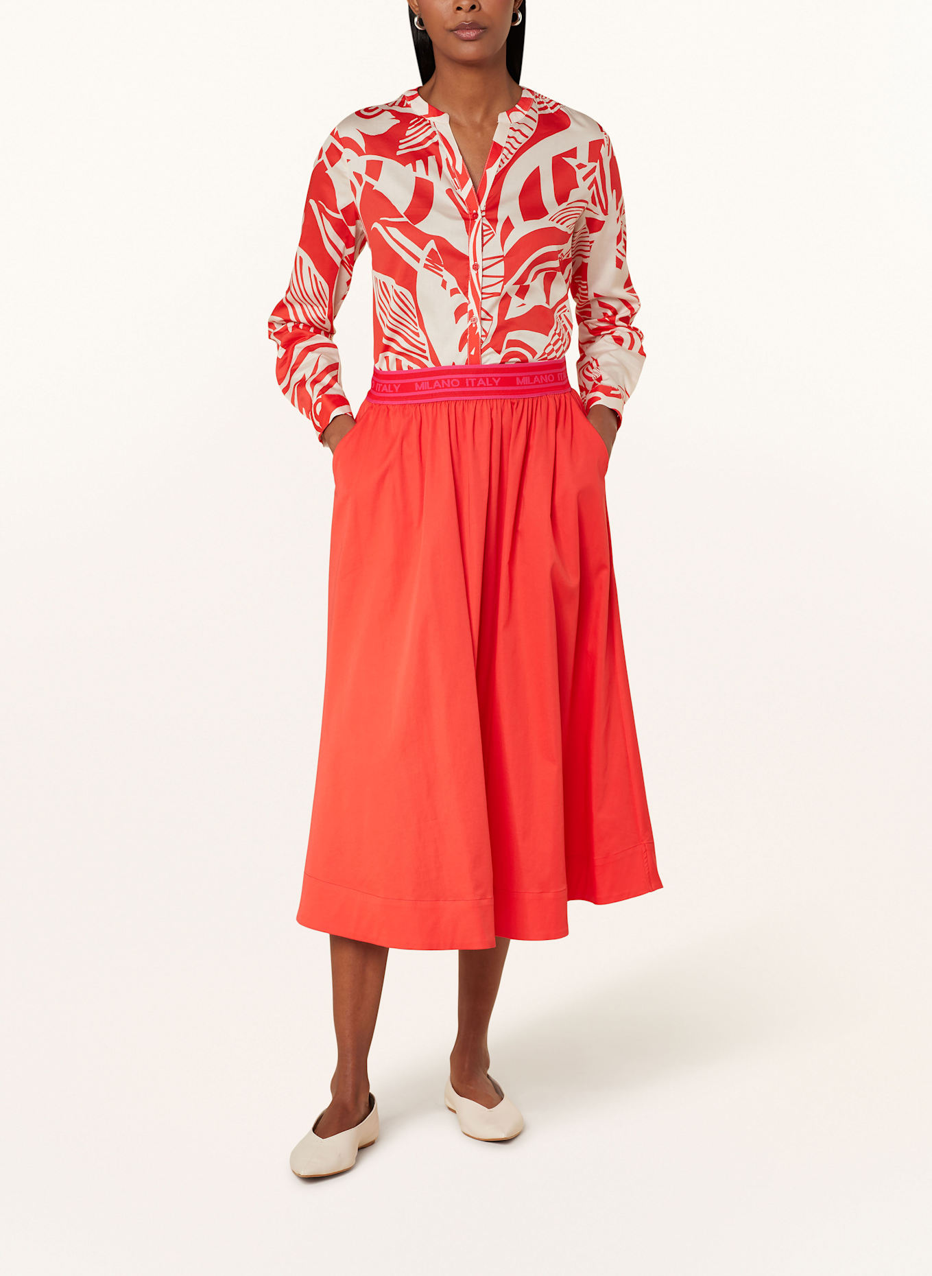 MILANO ITALY Blouse: RED / ECRU