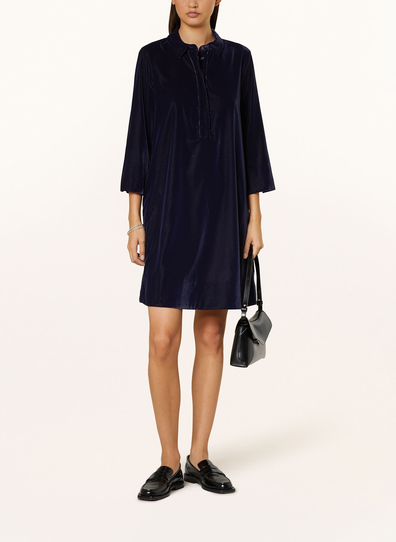HOBBS Velvet dress MARCIELLA with 3/4 sleeves: DARK BLUE