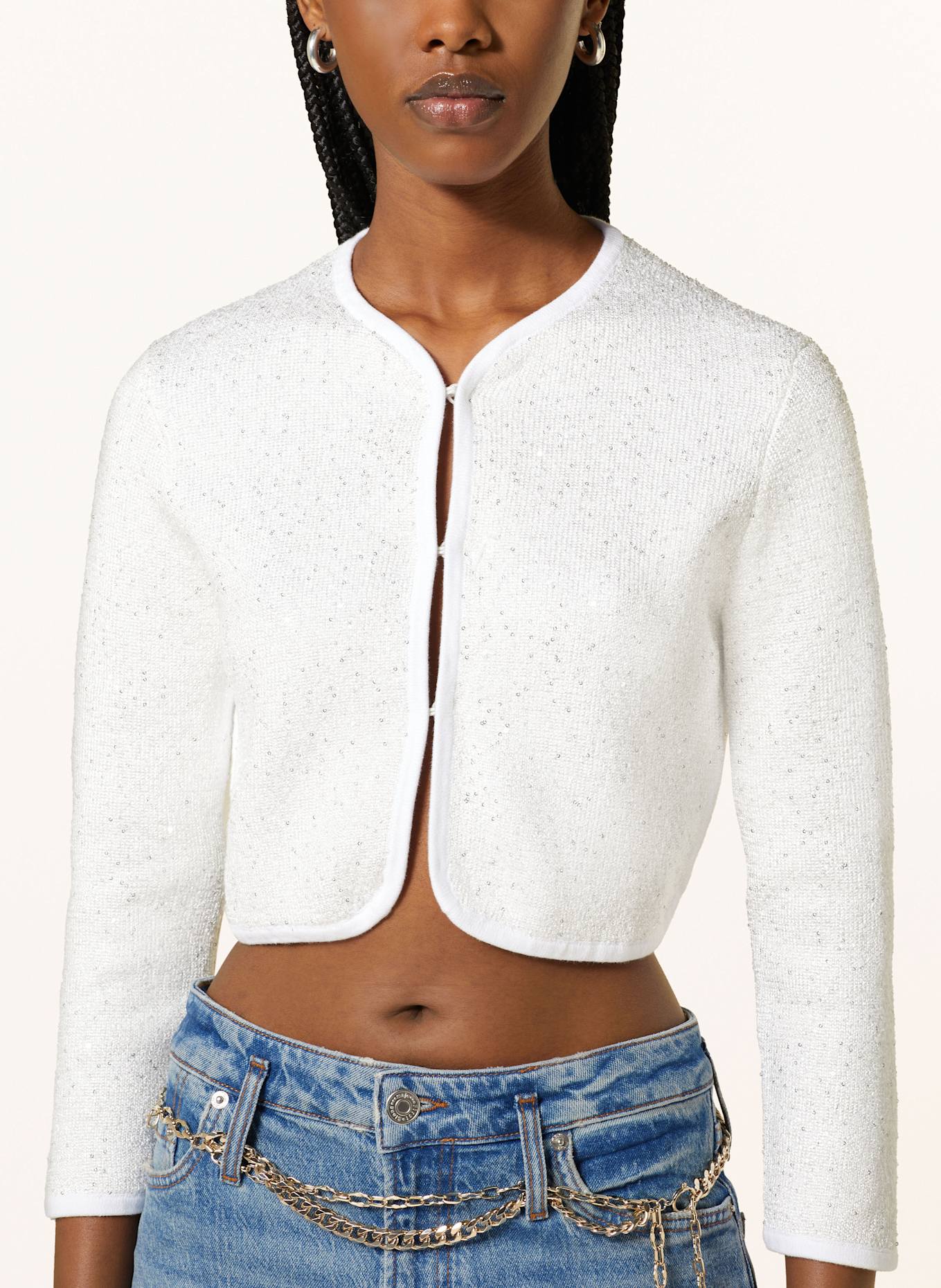maje Strick-Bolero mit Pailletten: WEISS/ SILBER