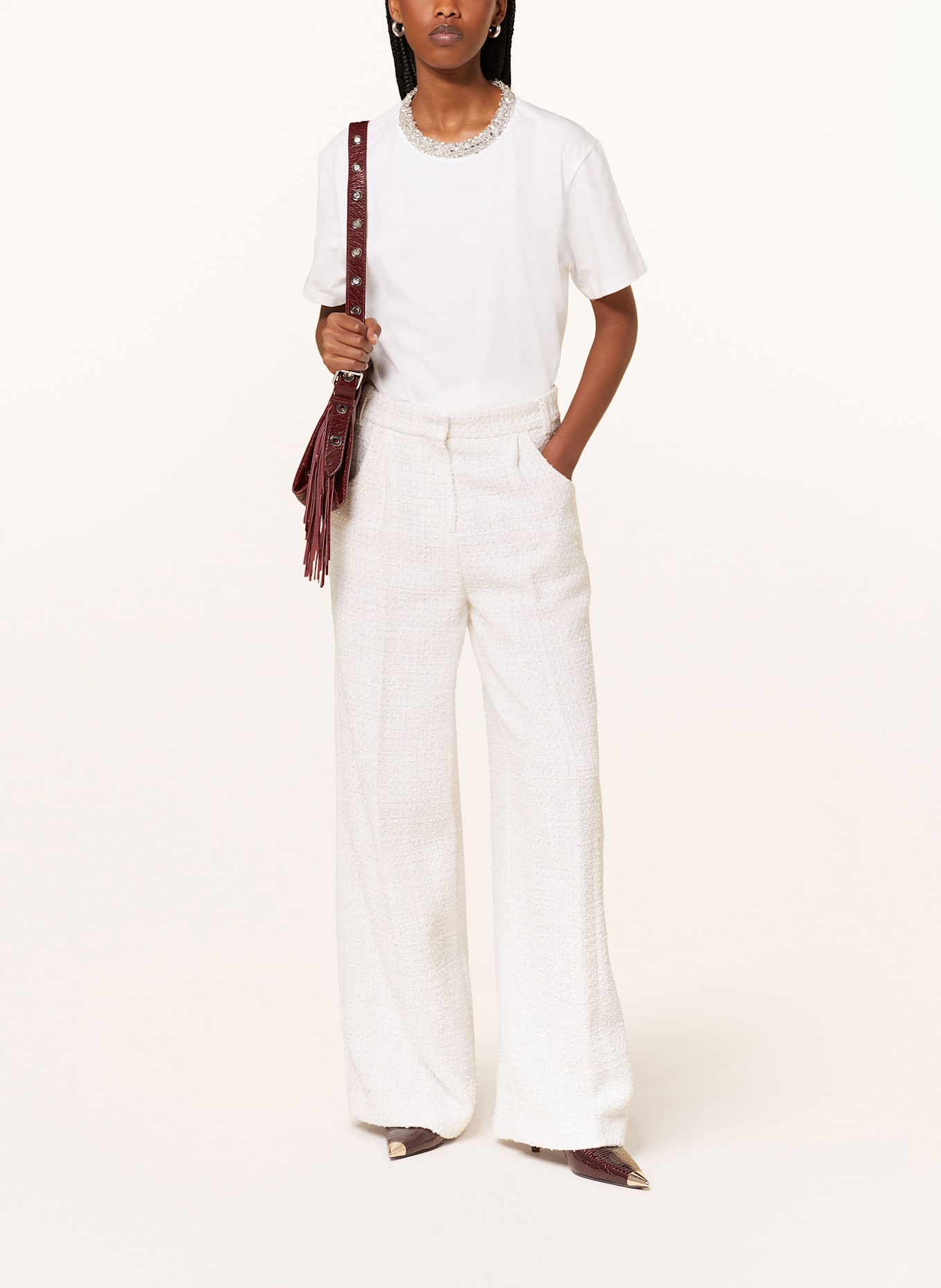 maje Marlenehose mit Bouclé und Glitzergarn: ECRU