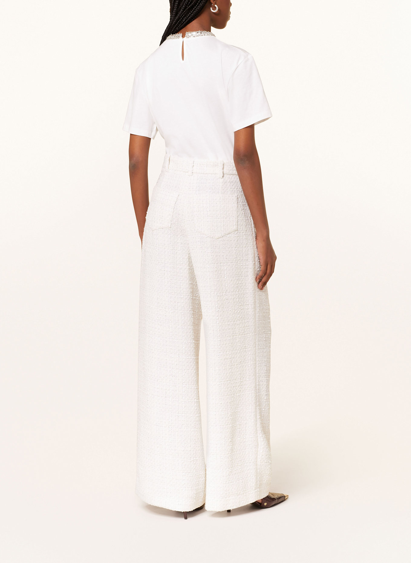 maje Marlenehose mit Bouclé und Glitzergarn: ECRU