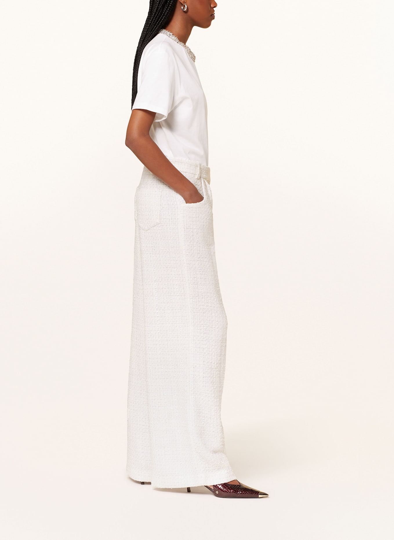 maje Marlenehose mit Bouclé und Glitzergarn: ECRU
