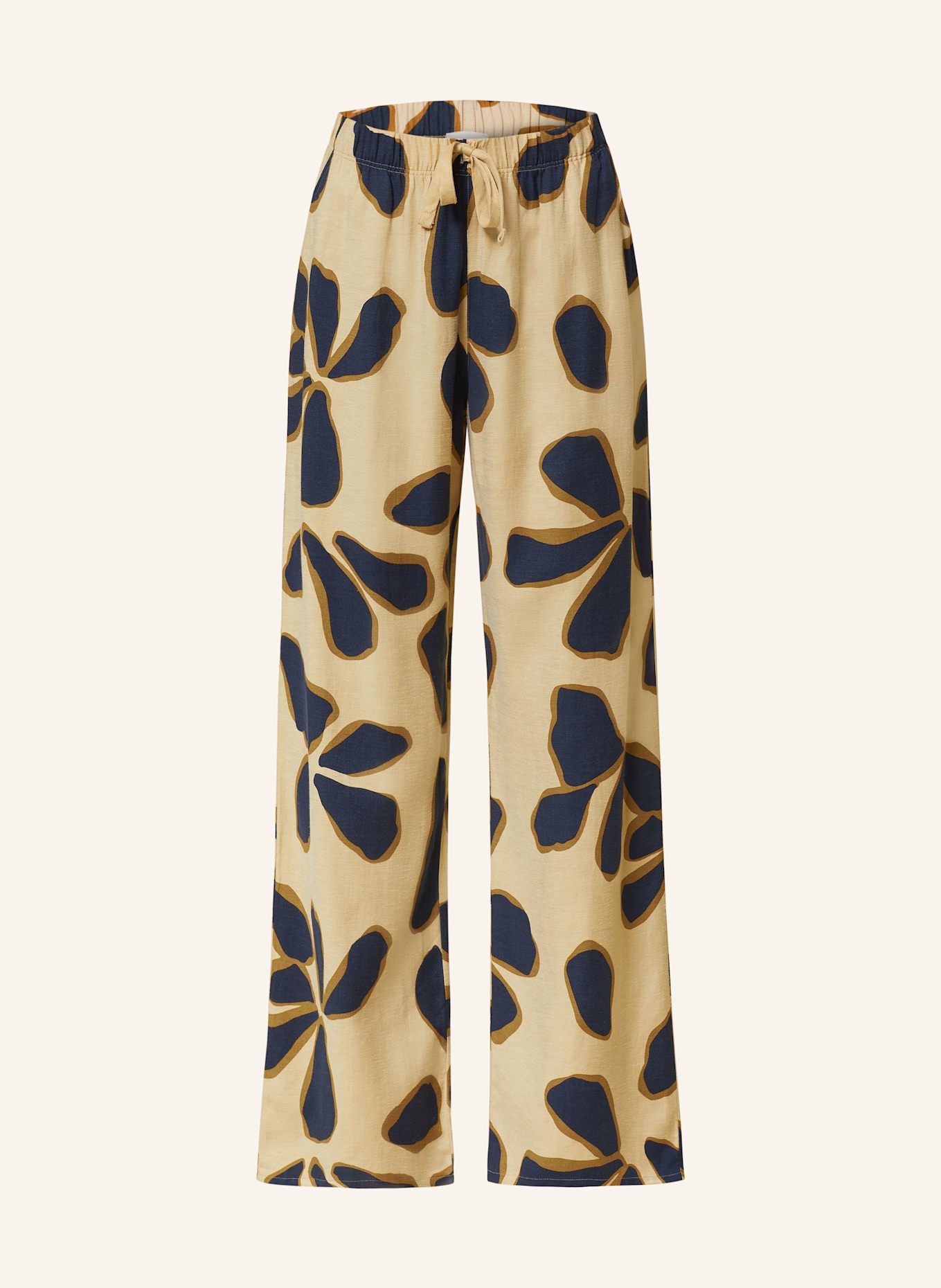 HANRO Lounge-Hose URBAN CASUALS mit Leinen: BEIGE / DUNKELBLAU / BRAUN