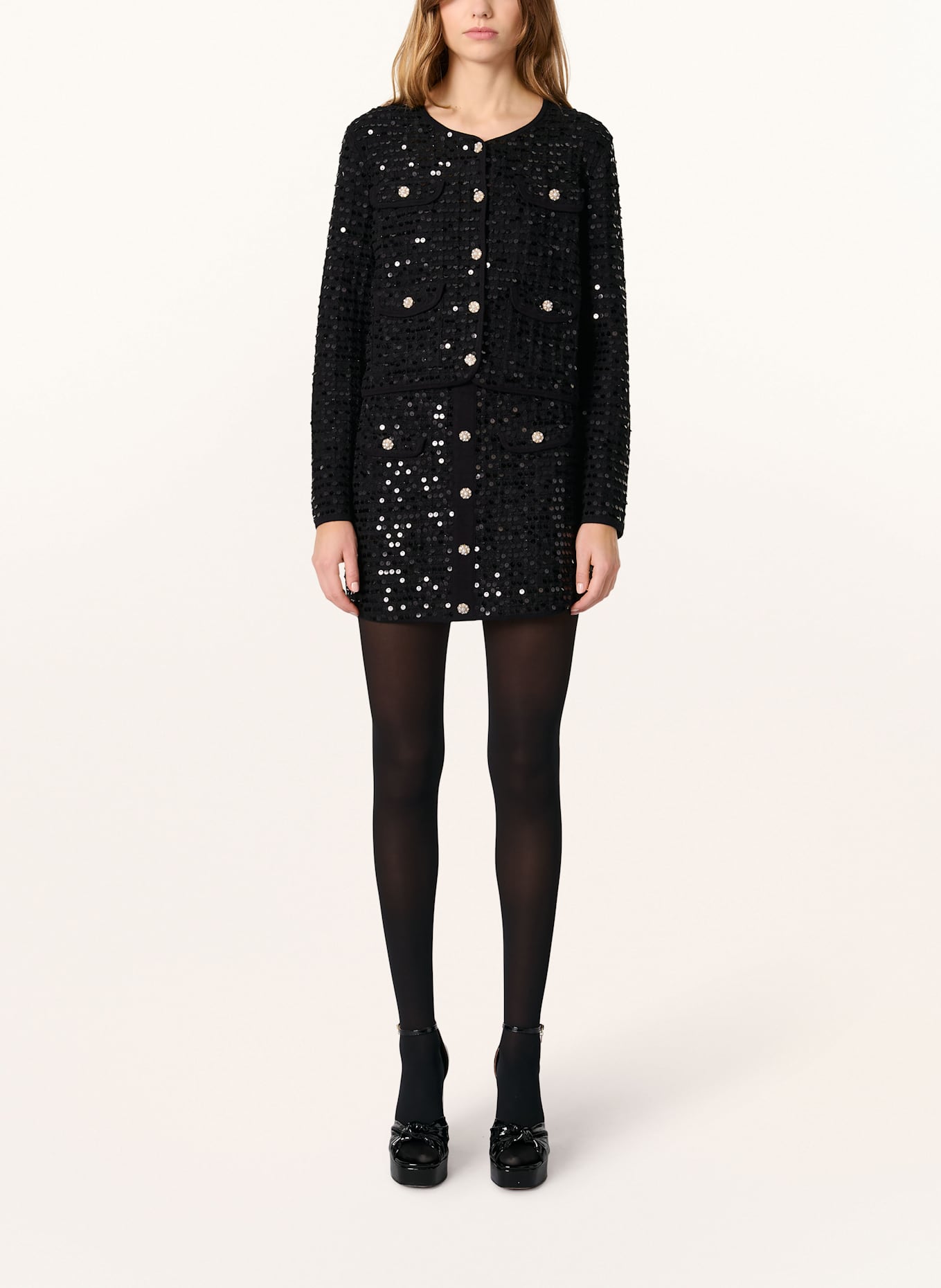 maje Tweed-Jacke mit Pailletten: SCHWARZ
