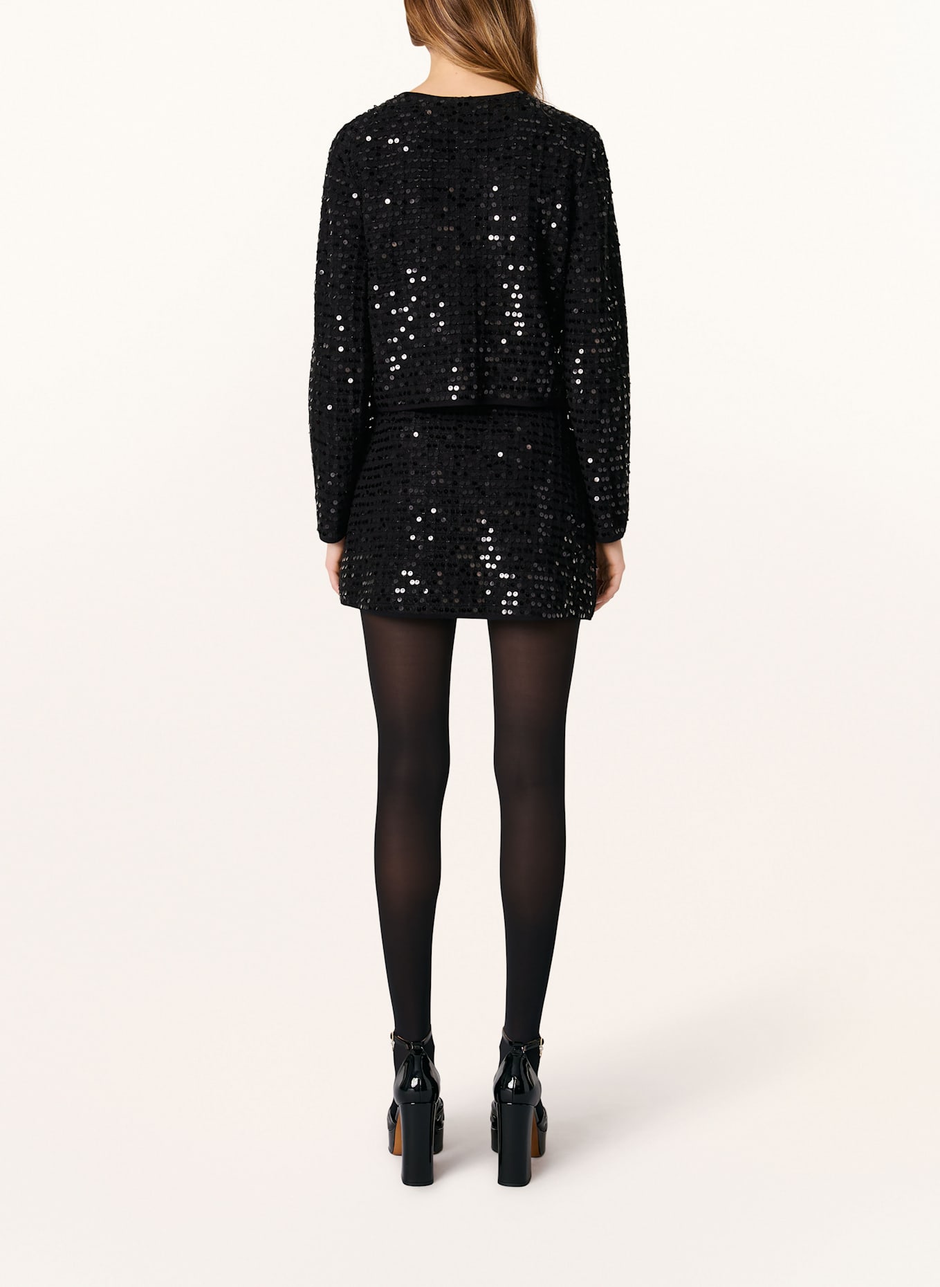 maje Tweed-Jacke mit Pailletten: SCHWARZ