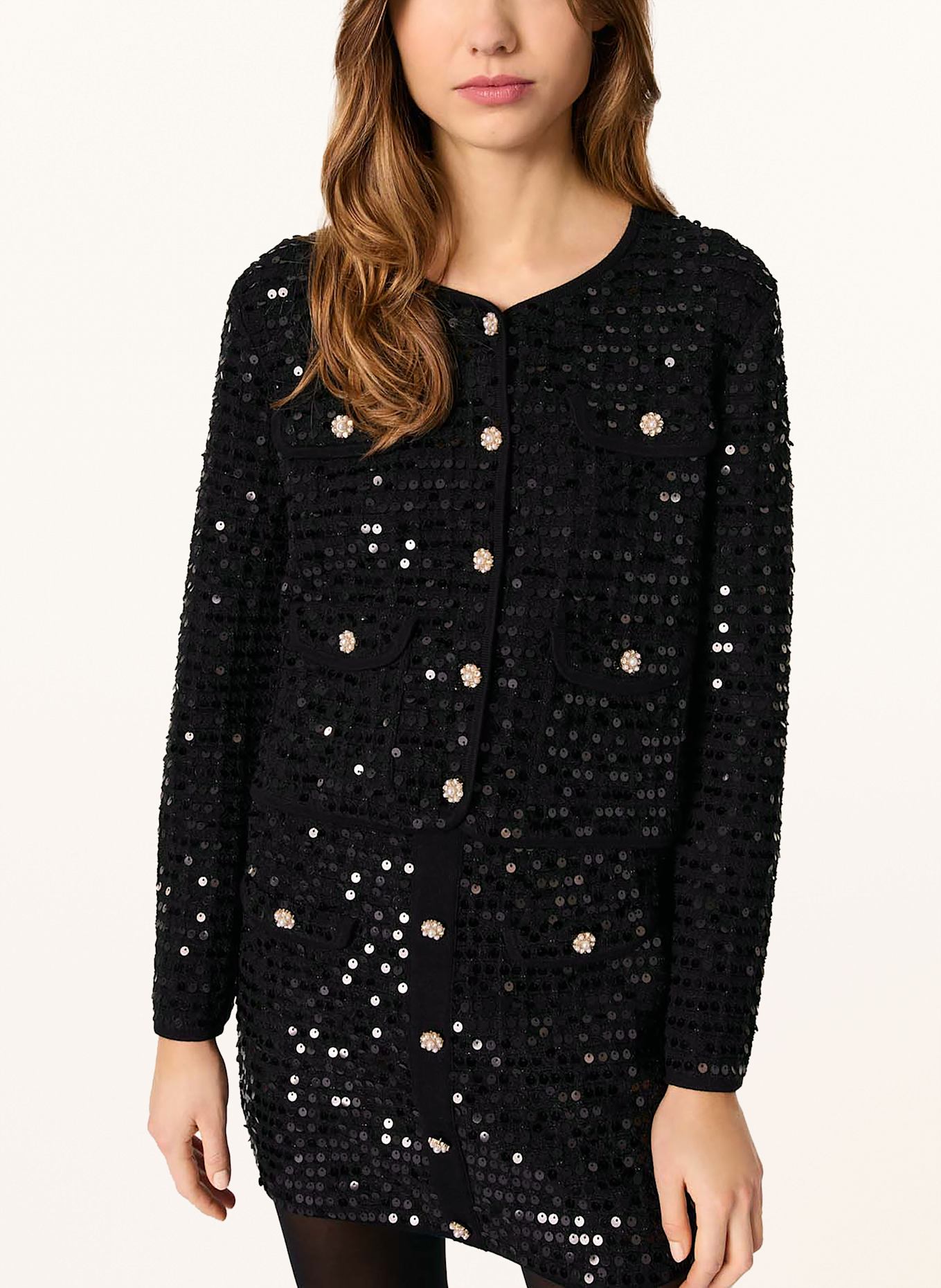 maje Tweed-Jacke mit Pailletten: SCHWARZ