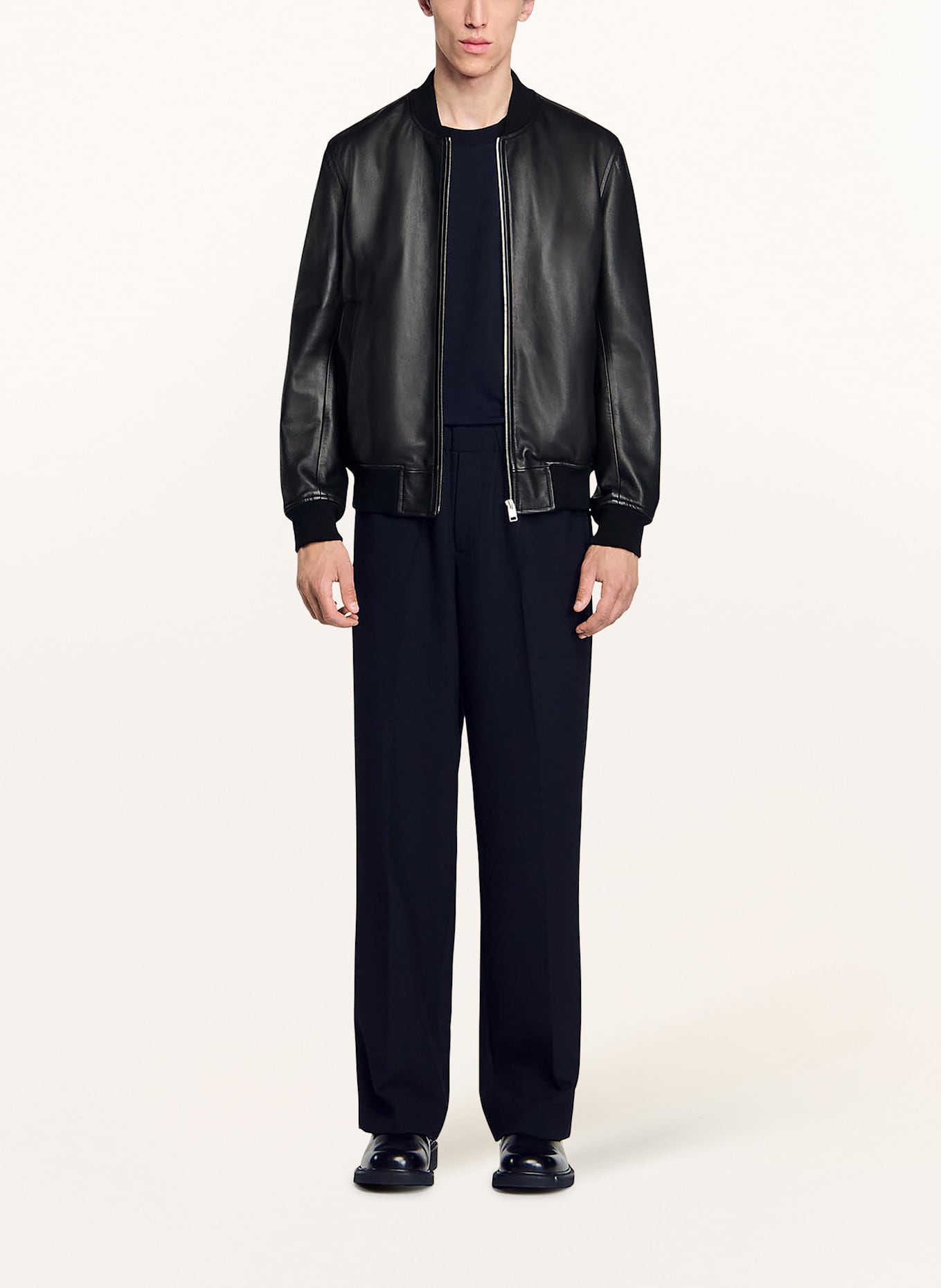 SANDRO Lederblouson: SCHWARZ