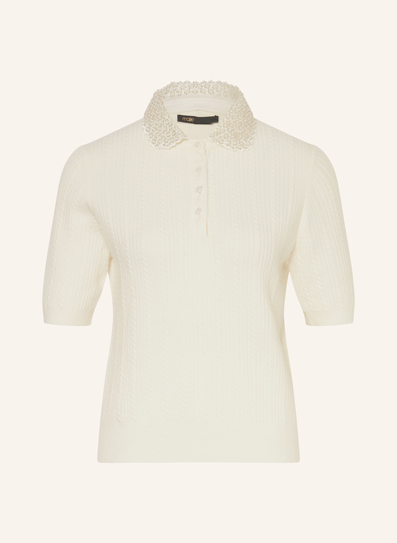 maje Strickshirt mit Schmucksteinen: ECRU
