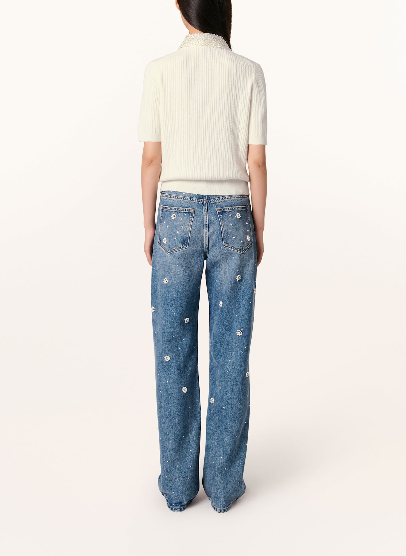 maje Strickshirt mit Schmucksteinen: ECRU