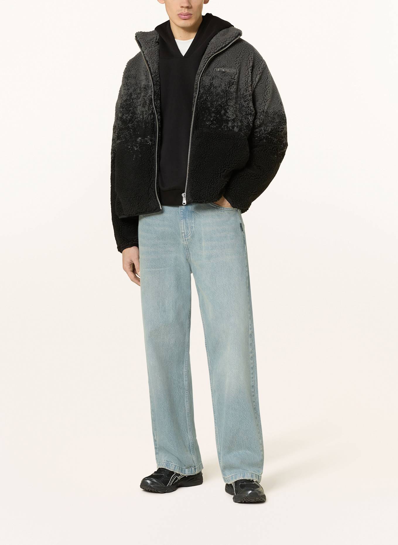 RETERNITY Plyšová bunda: ŠEDÁ / ČERNÁ