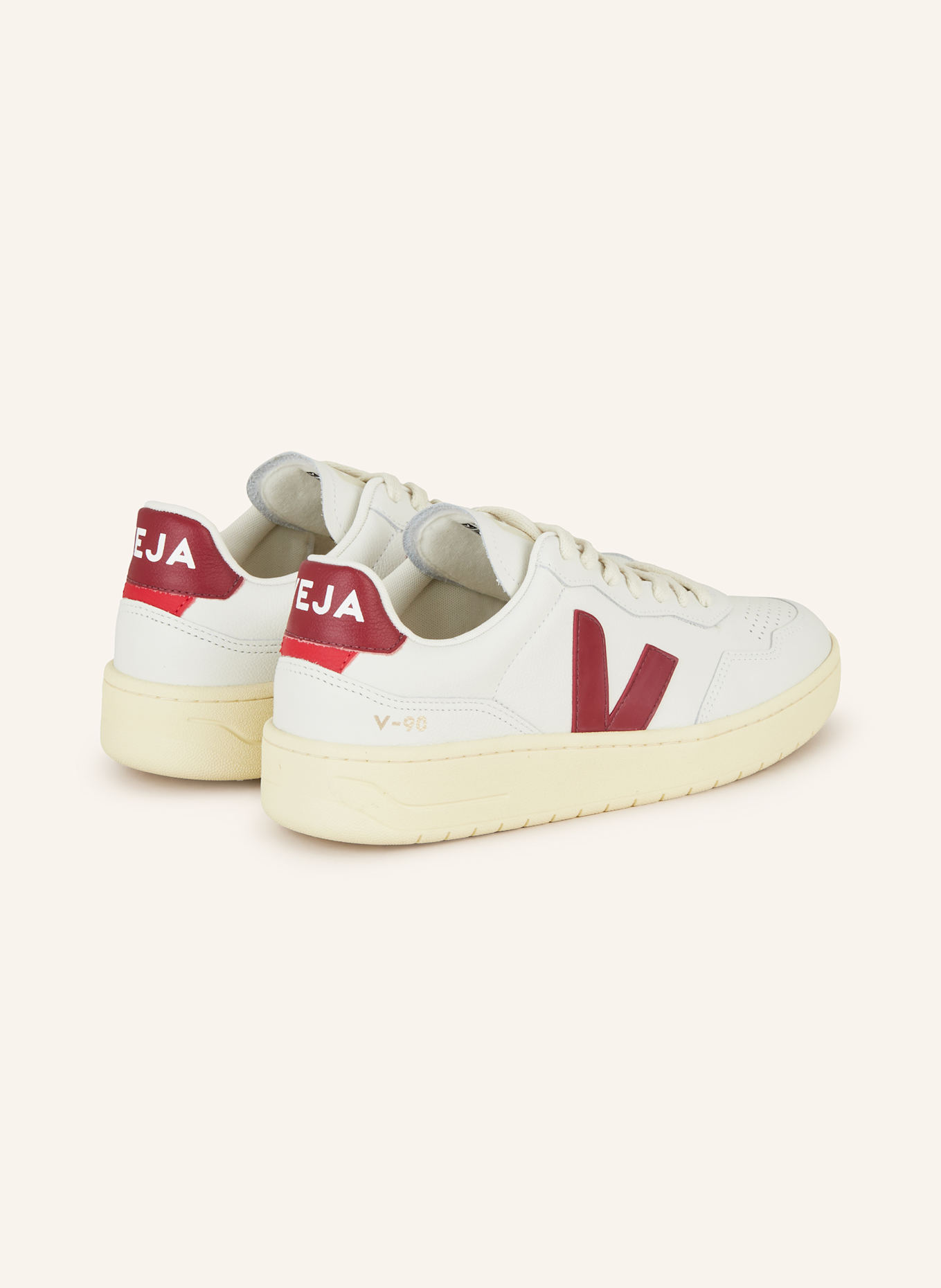 VEJA Sneaker V-90: WEISS/ DUNKELROT