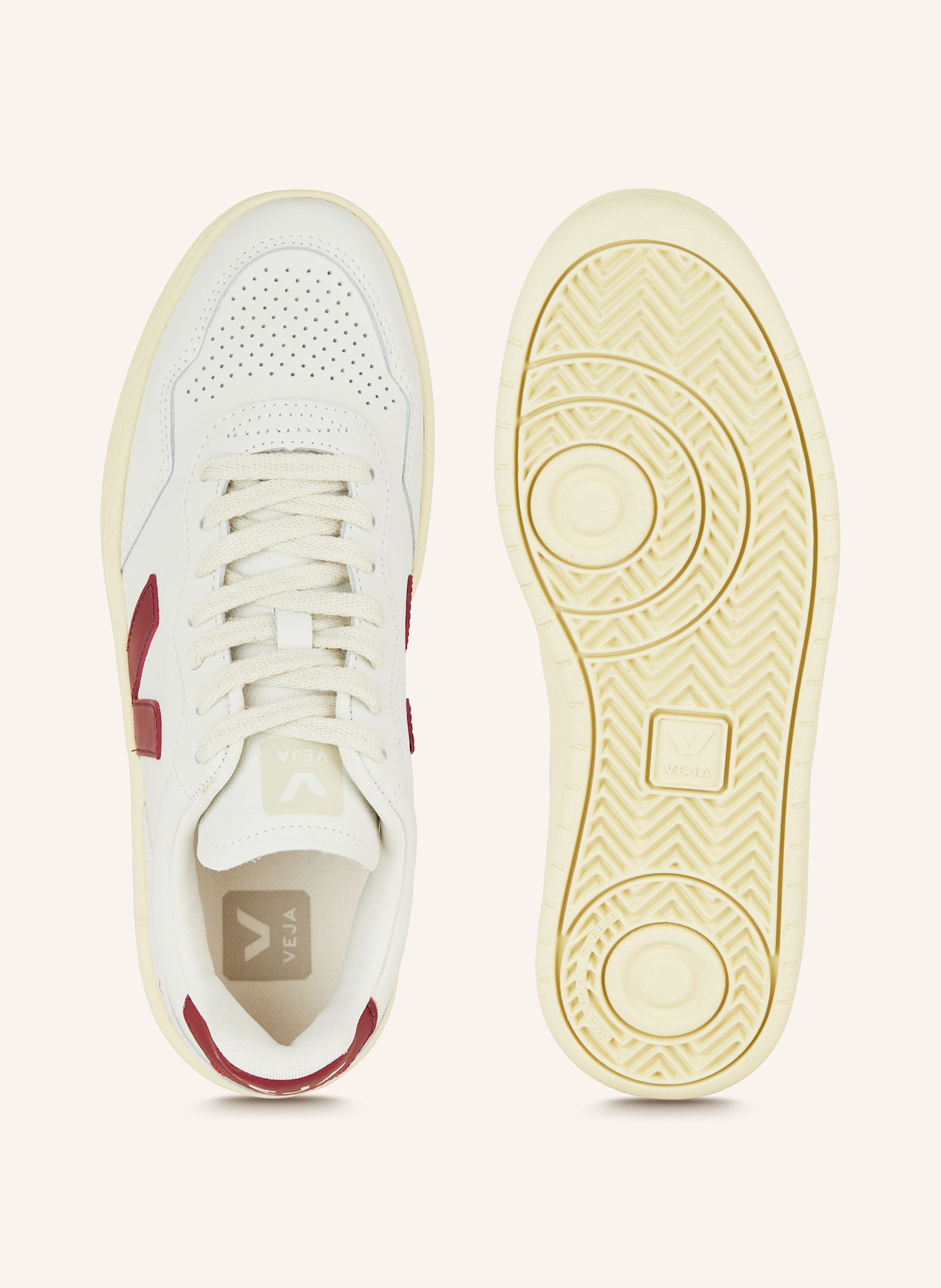 VEJA Sneaker V-90: WEISS/ DUNKELROT